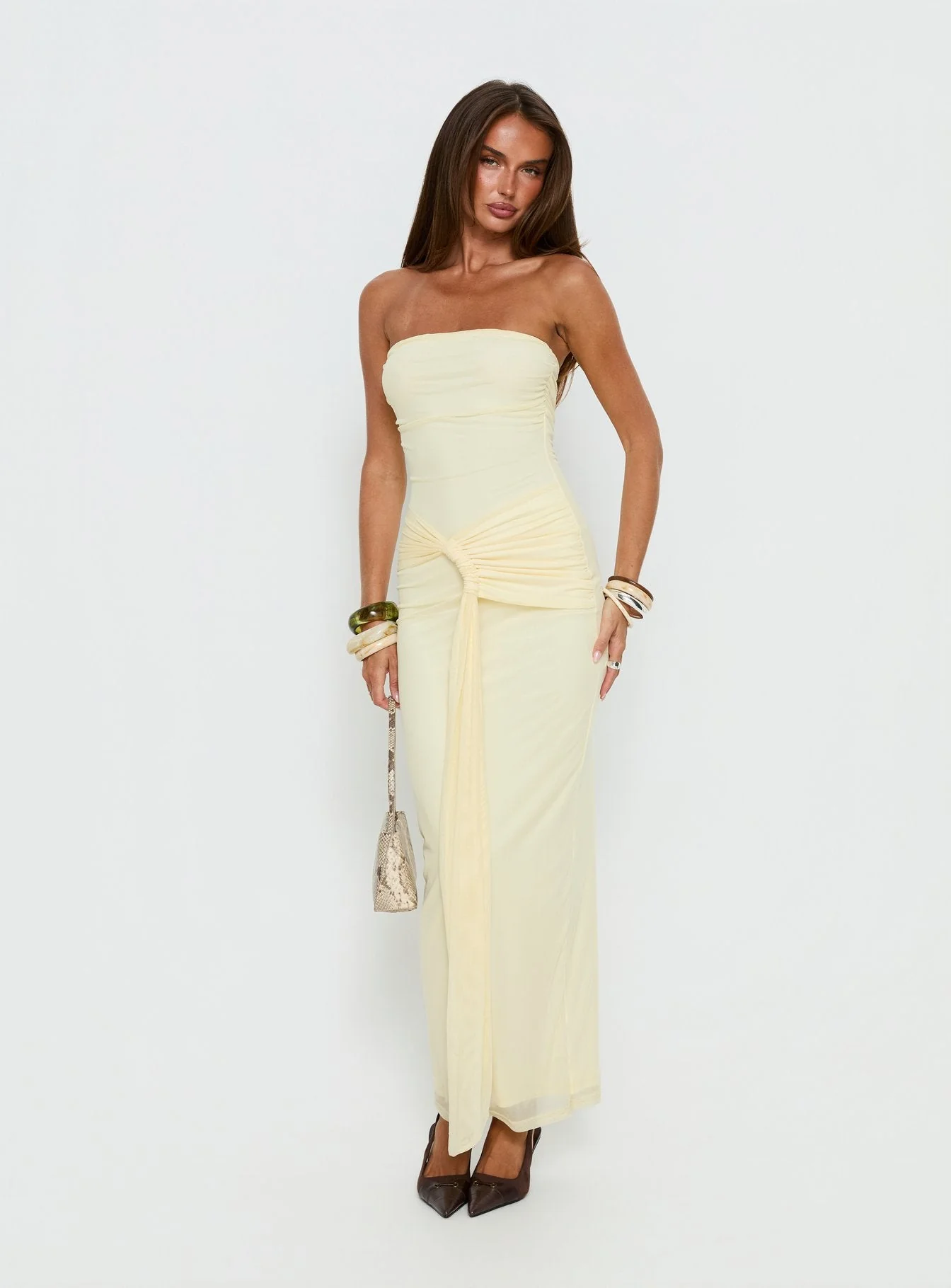 Senora Strapless Drape Maxi Dress Lemon - Image 2
