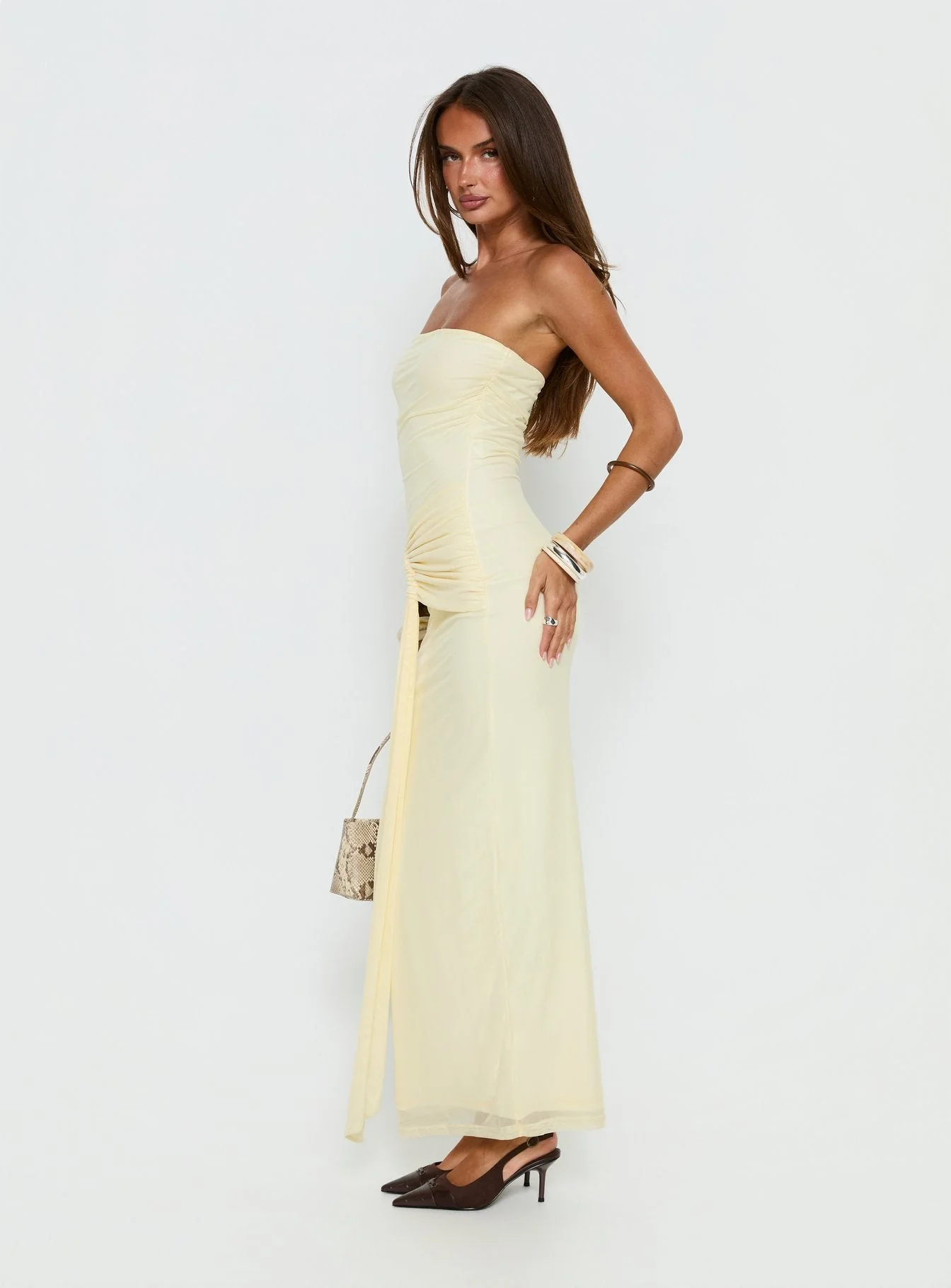 Senora Strapless Drape Maxi Dress Lemon - Image 3