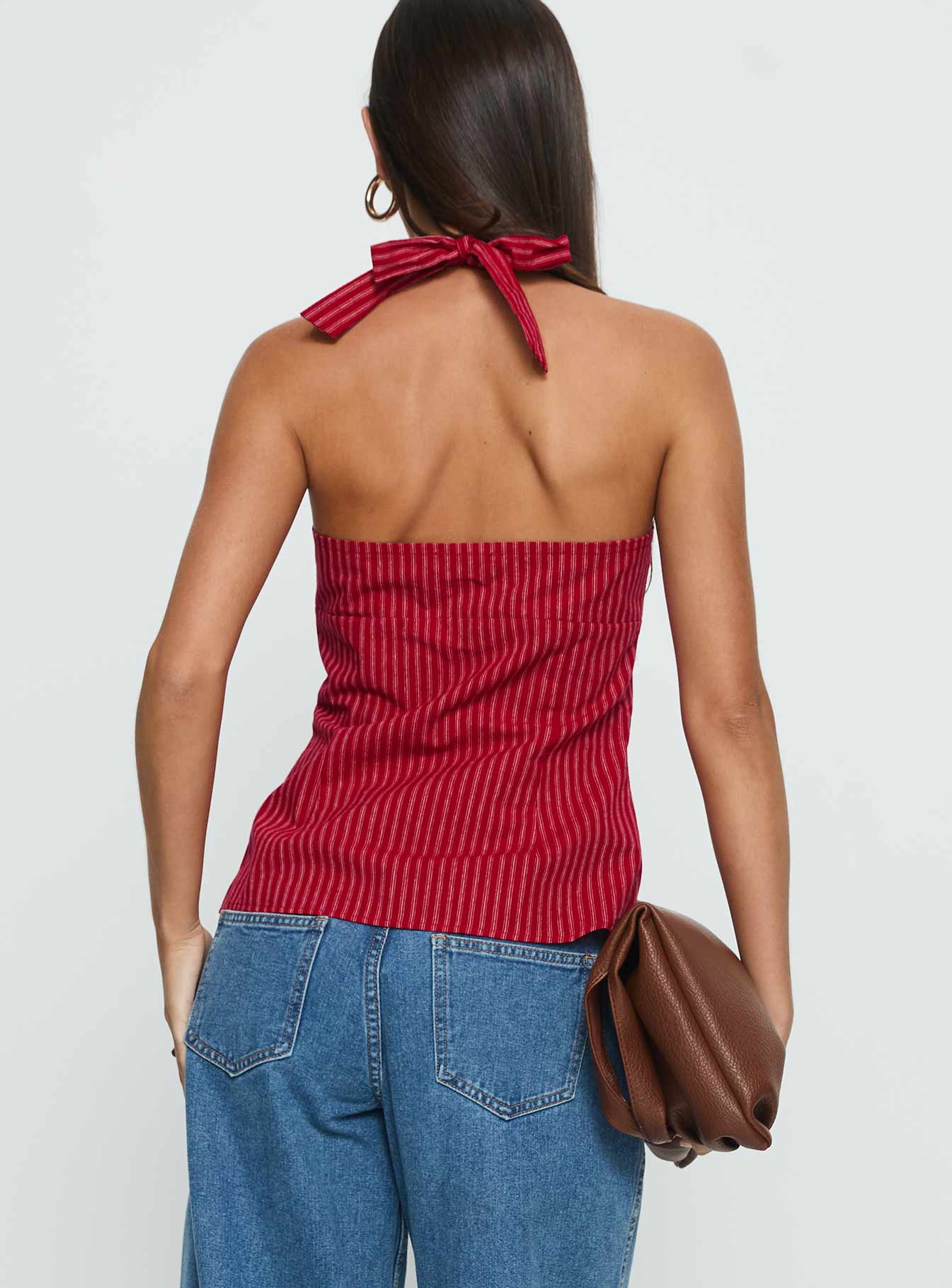 Sensational Cross Front Tie Detail Top Red Stripe - Image 4