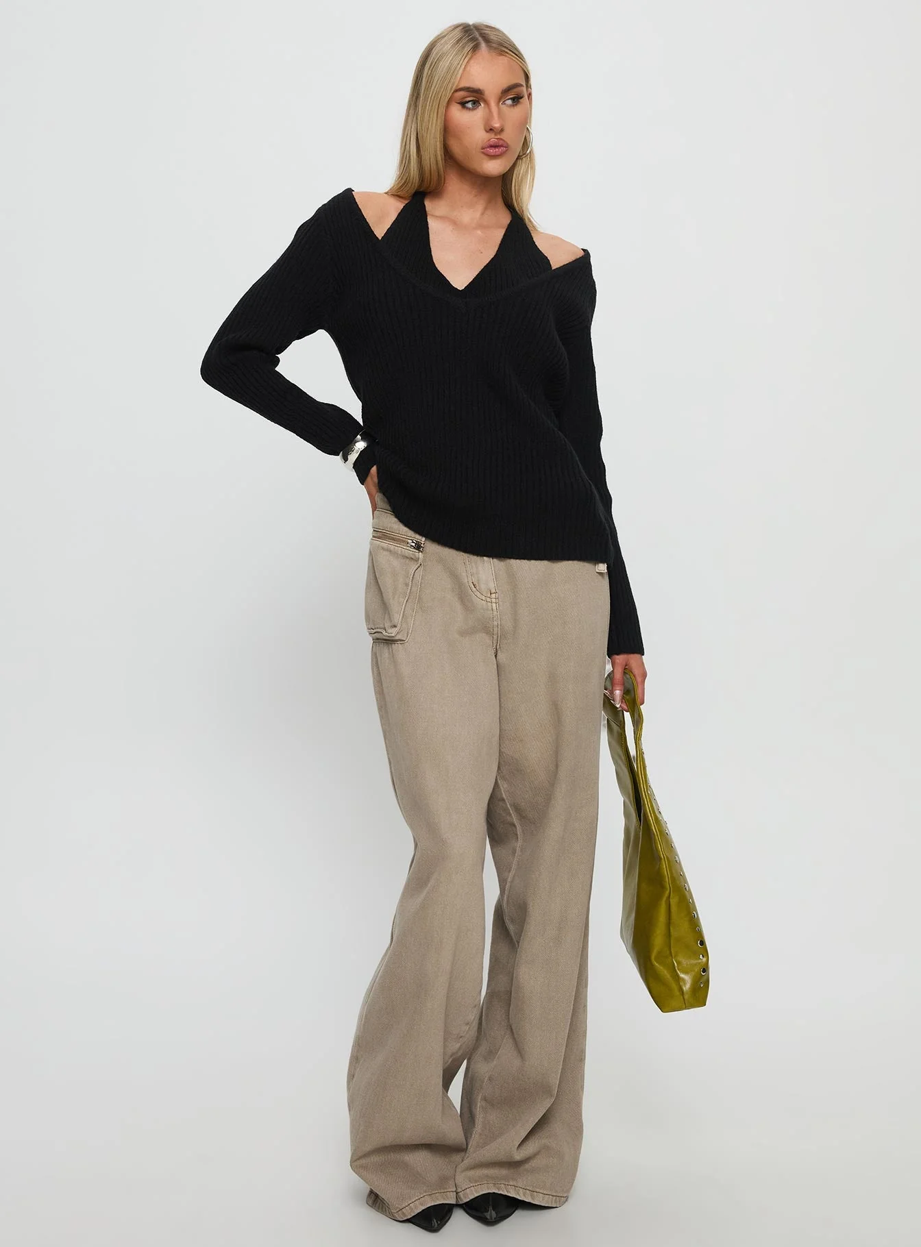 Sensibility Halter Detail Knit Sweater Black - Image 2