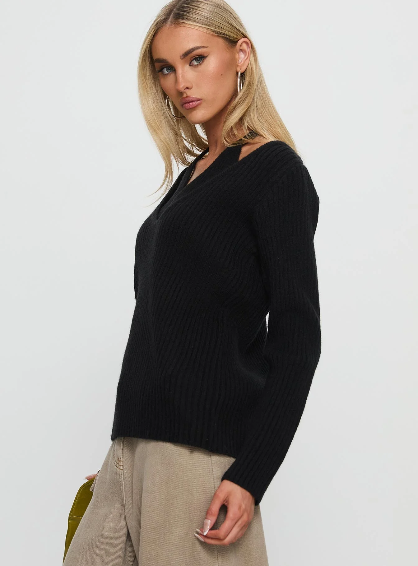 Sensibility Halter Detail Knit Sweater Black - Image 3