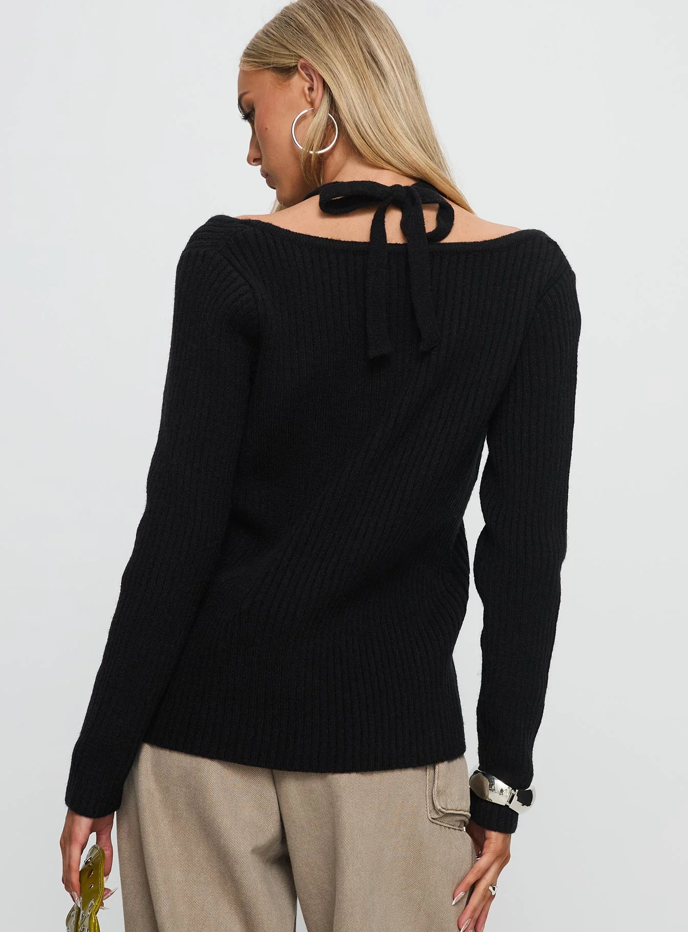 Sensibility Halter Detail Knit Sweater Black - Image 4