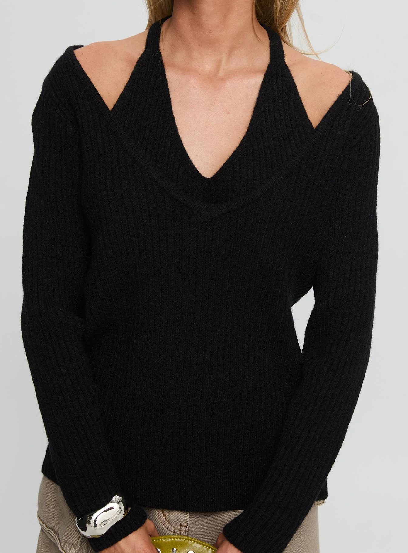 Sensibility Halter Detail Knit Sweater Black - Image 5