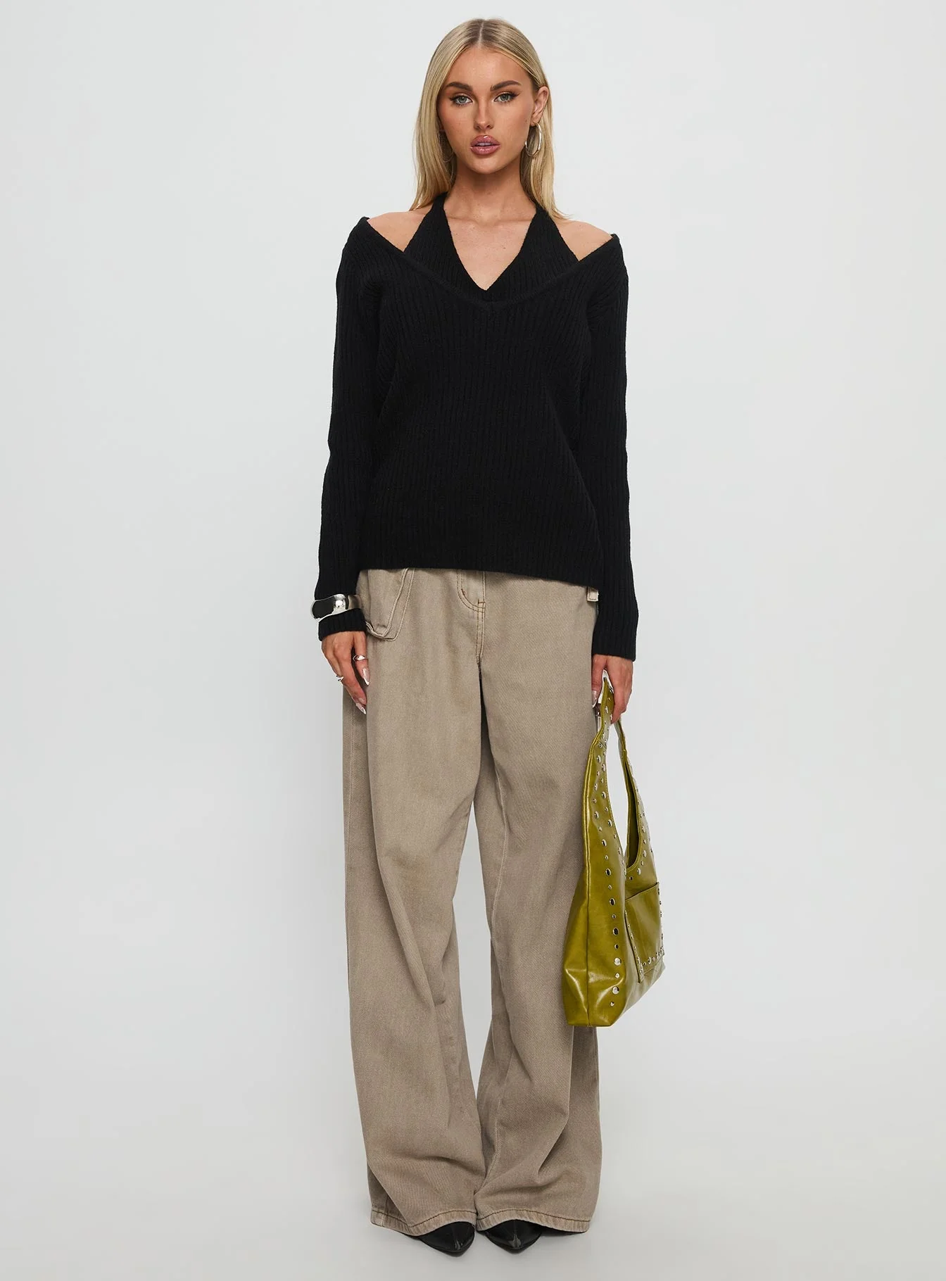 Sensibility Halter Detail Knit Sweater Black - Image 6