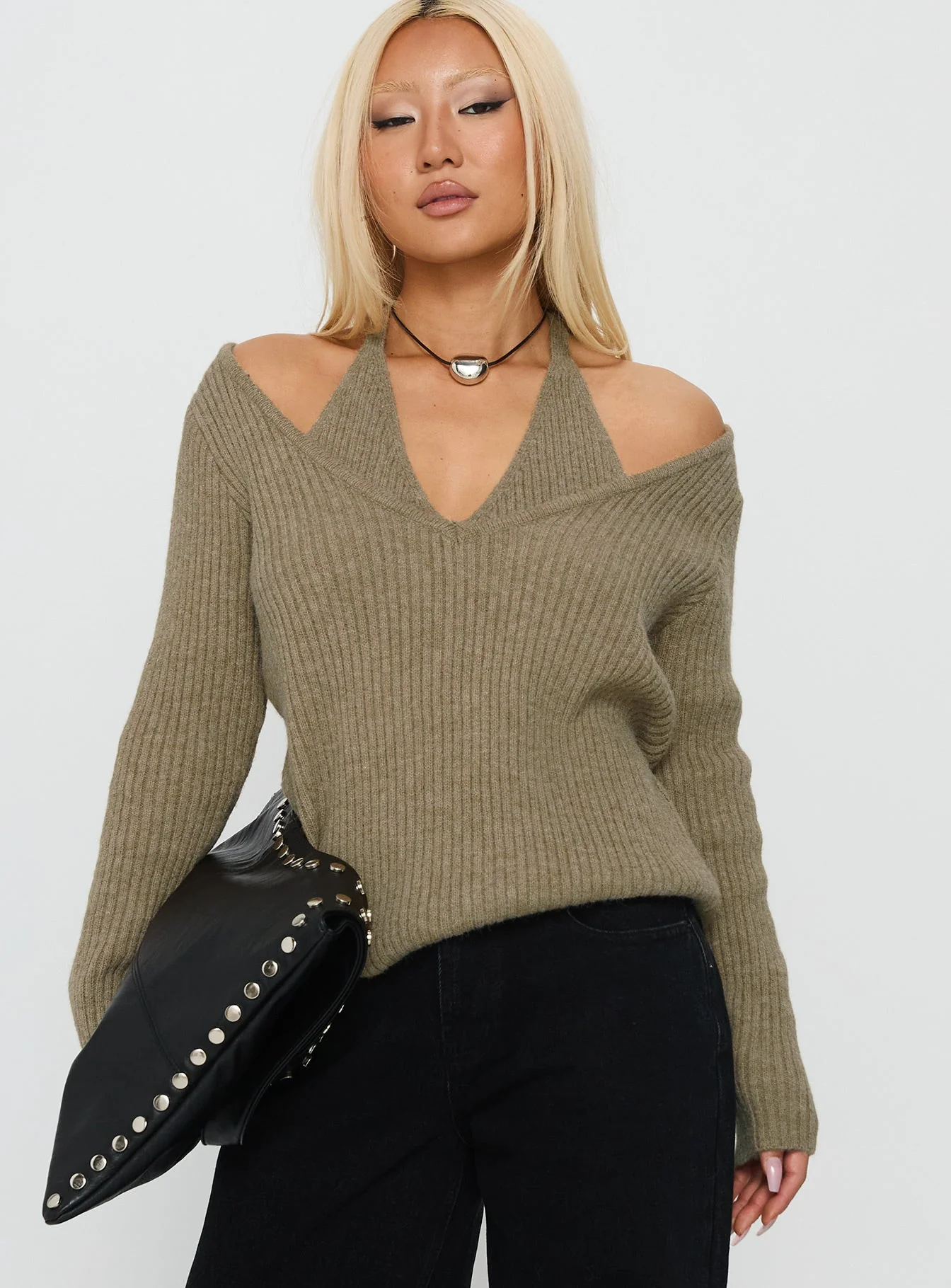 Sensibility Halter Detail Knit Sweater Green - Image 2