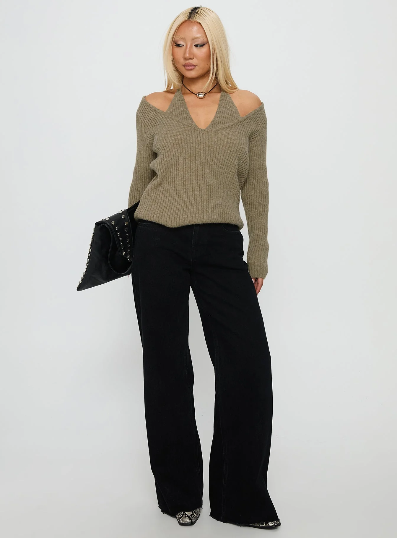 Sensibility Halter Detail Knit Sweater Green - Image 3