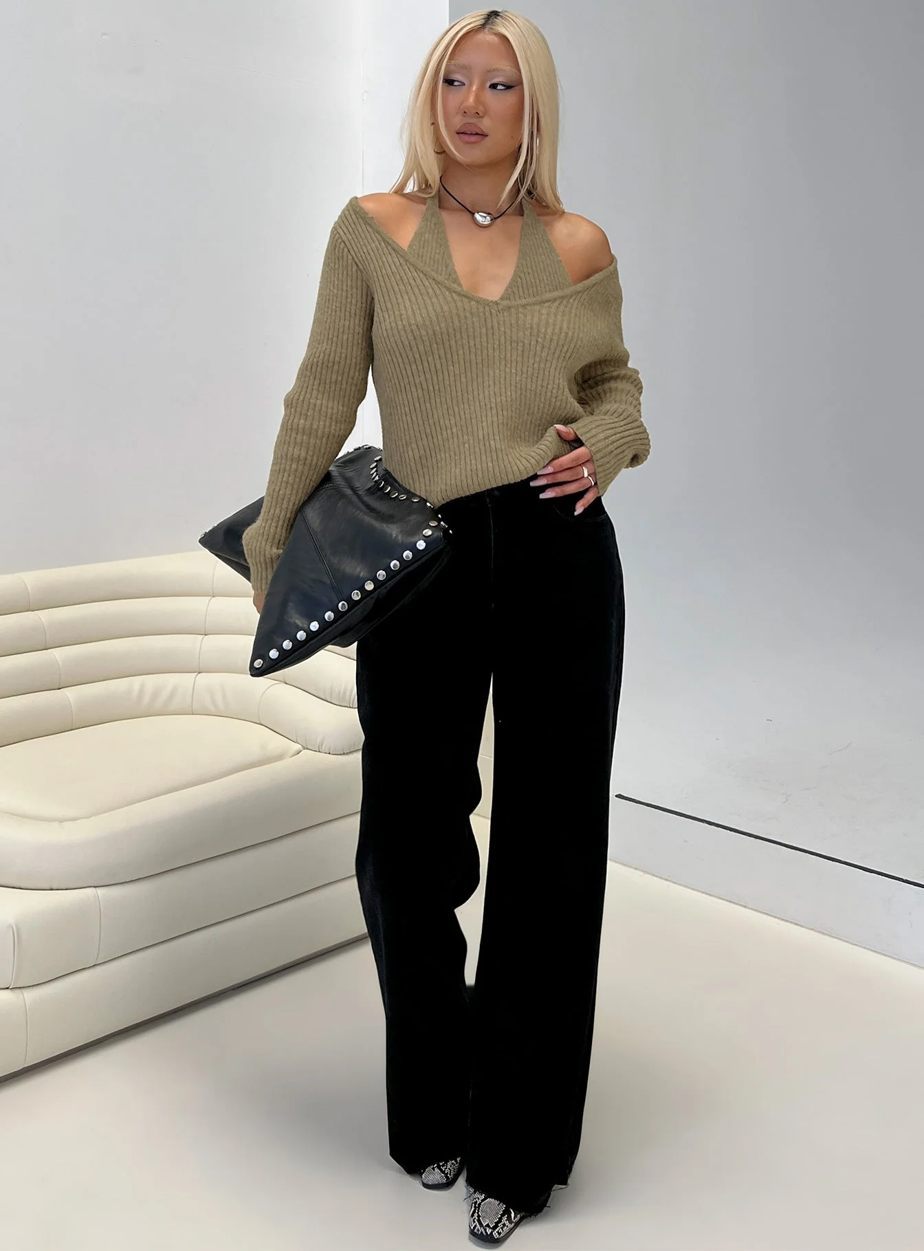 Sensibility Halter Detail Knit Sweater Green - Image 8