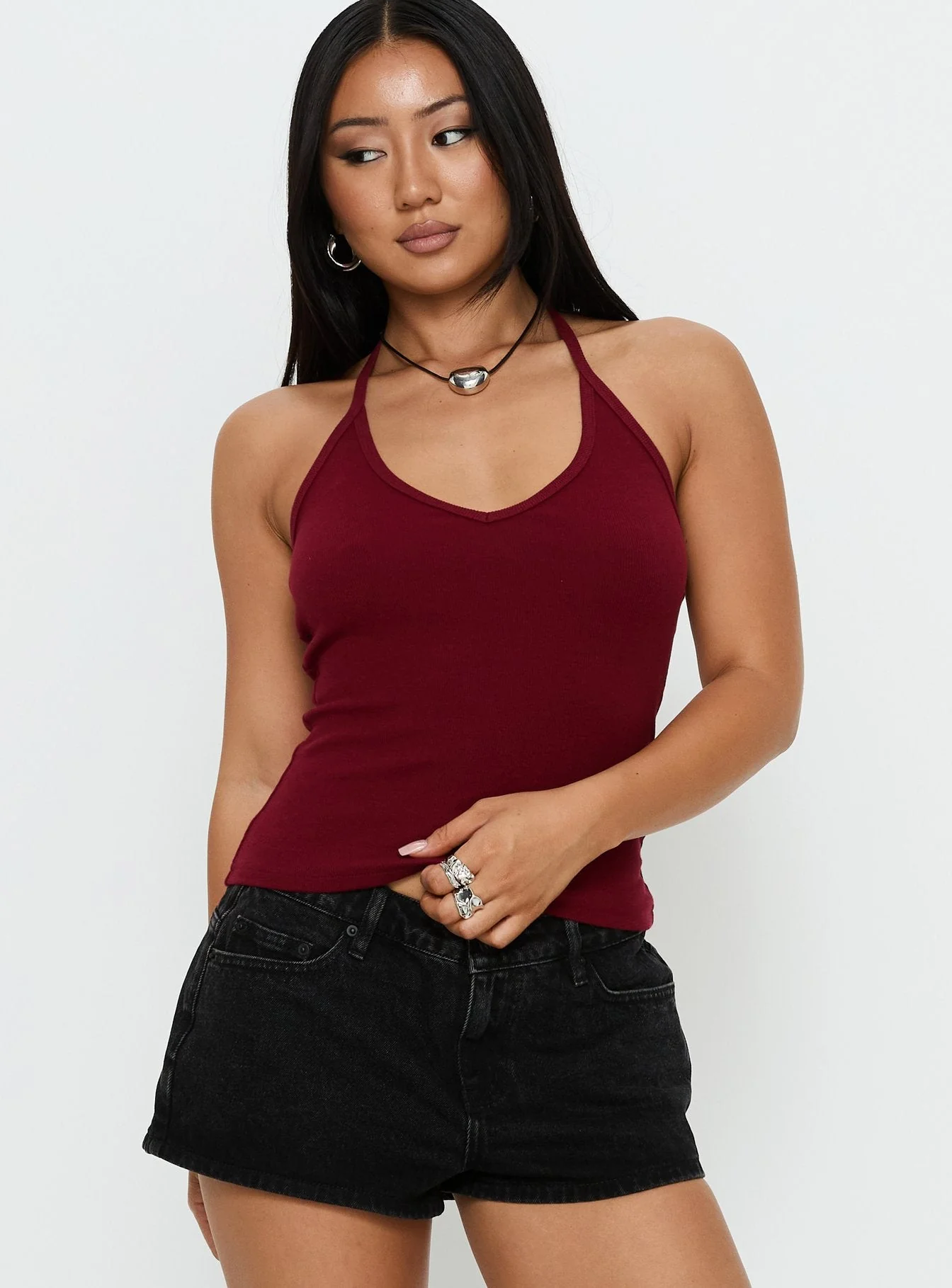 Sentiment V Neck Cami Top Burgundy - Image 2