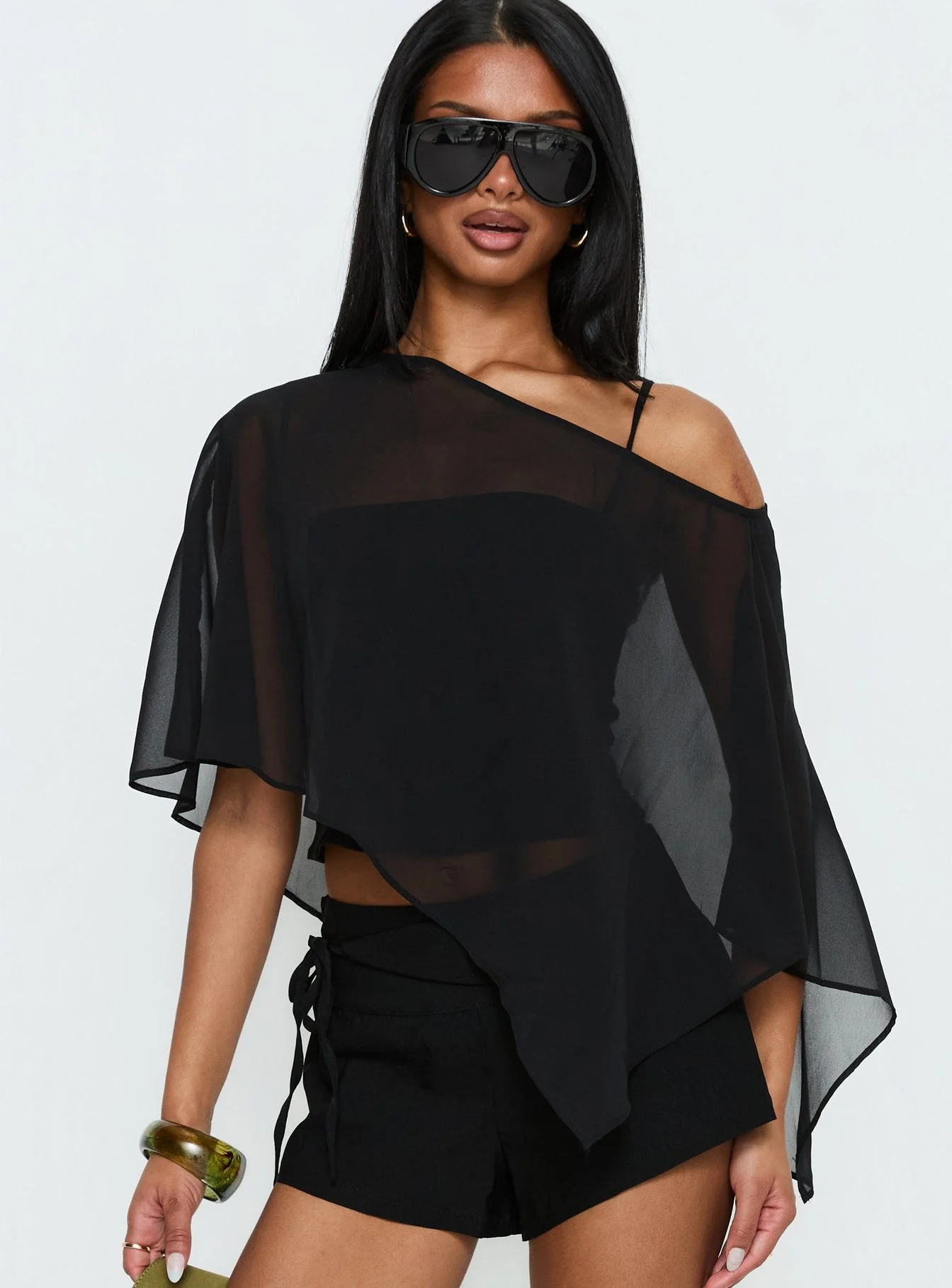 Senzo Chiffon Poncho Top Black - Image 2