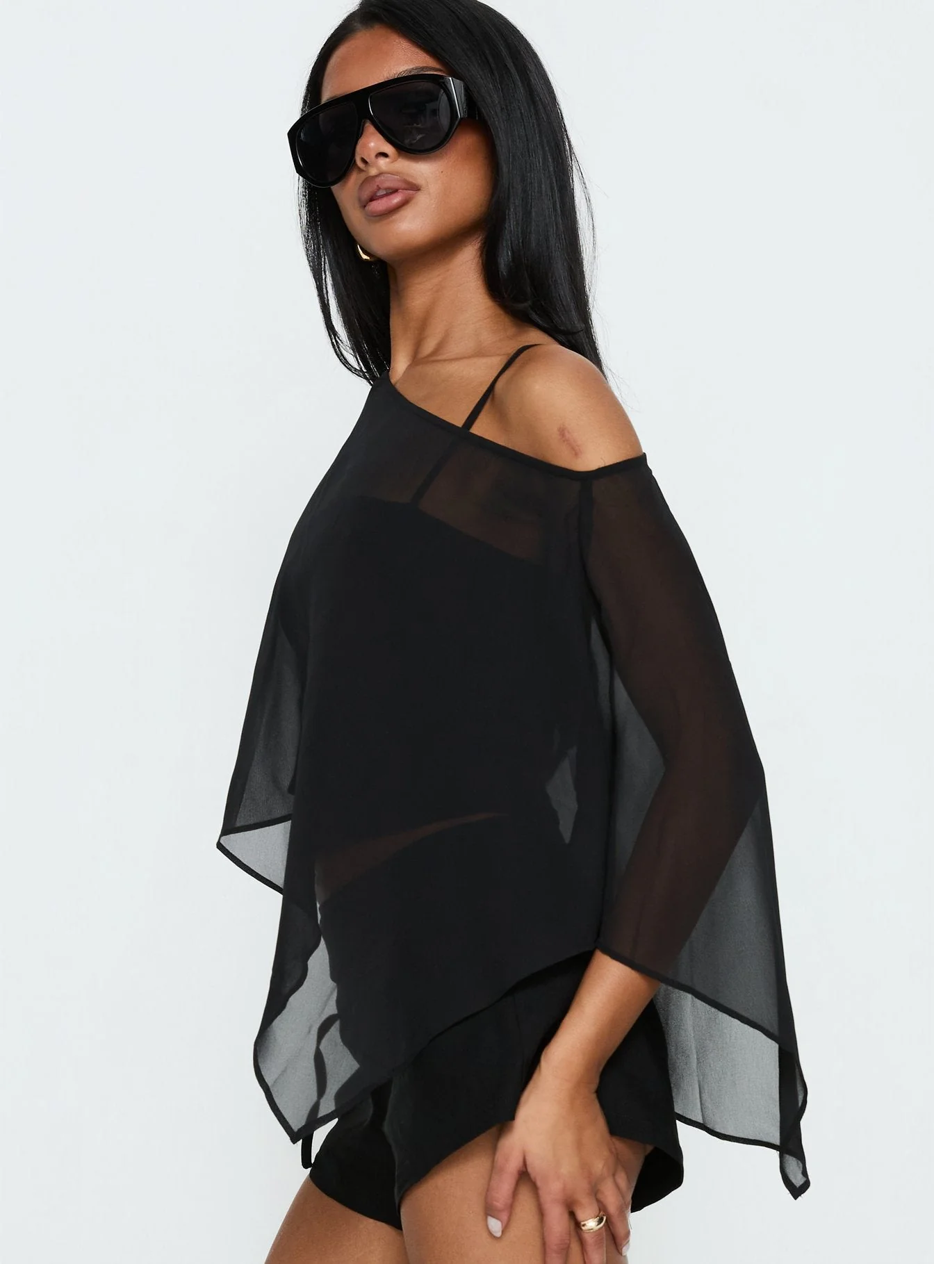 Senzo Chiffon Poncho Top Black - Image 4