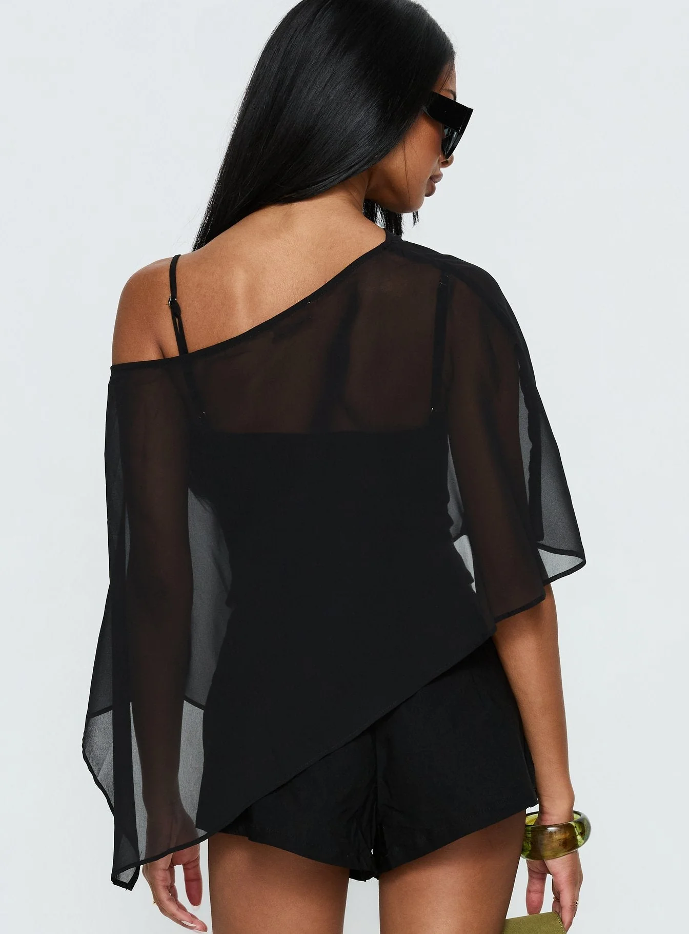 Senzo Chiffon Poncho Top Black - Image 5