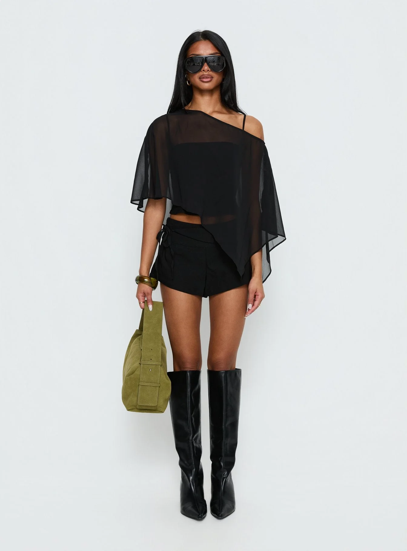 Senzo Chiffon Poncho Top Black - Image 7
