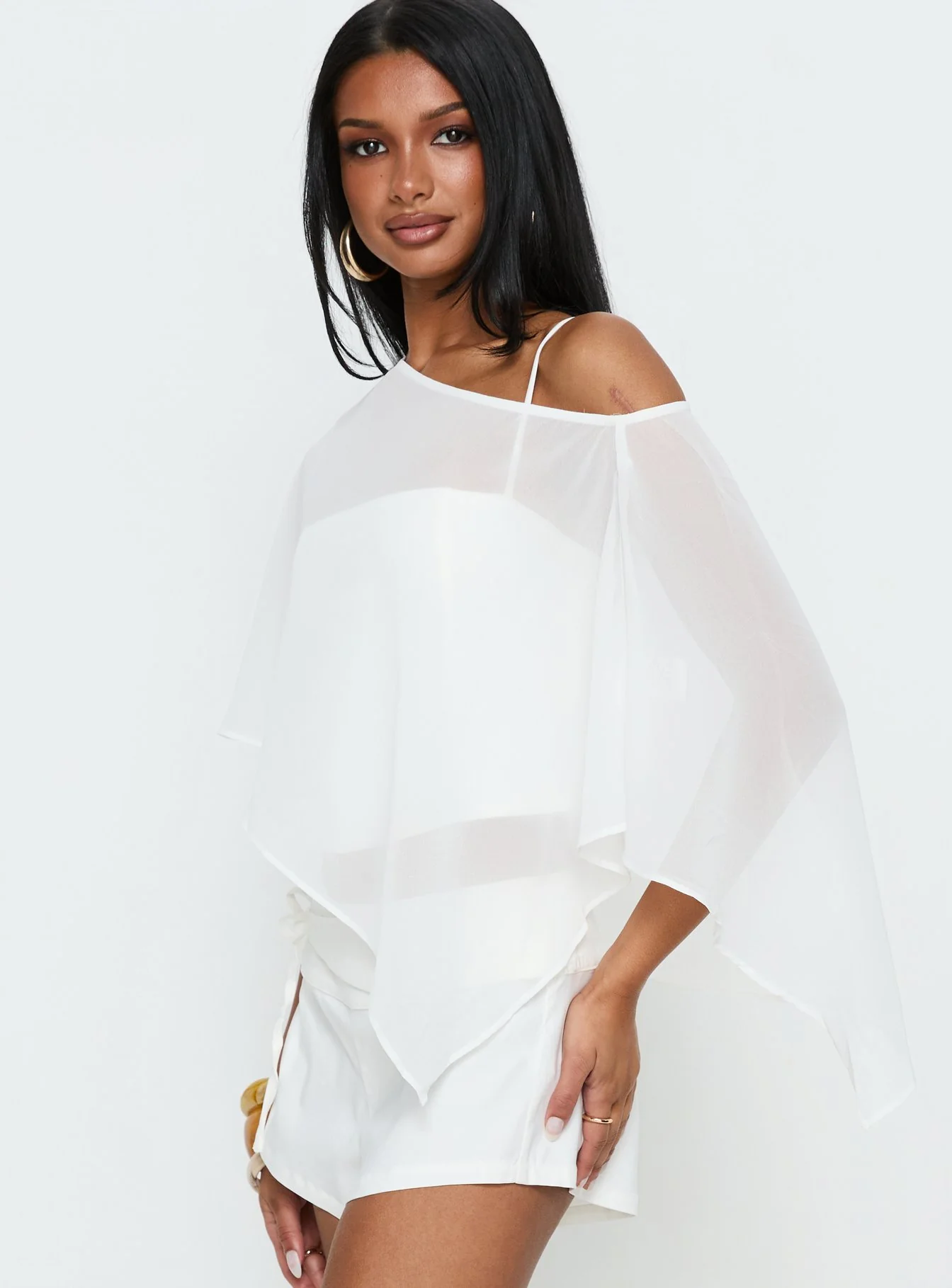 Senzo Chiffon Poncho Top White - Image 4