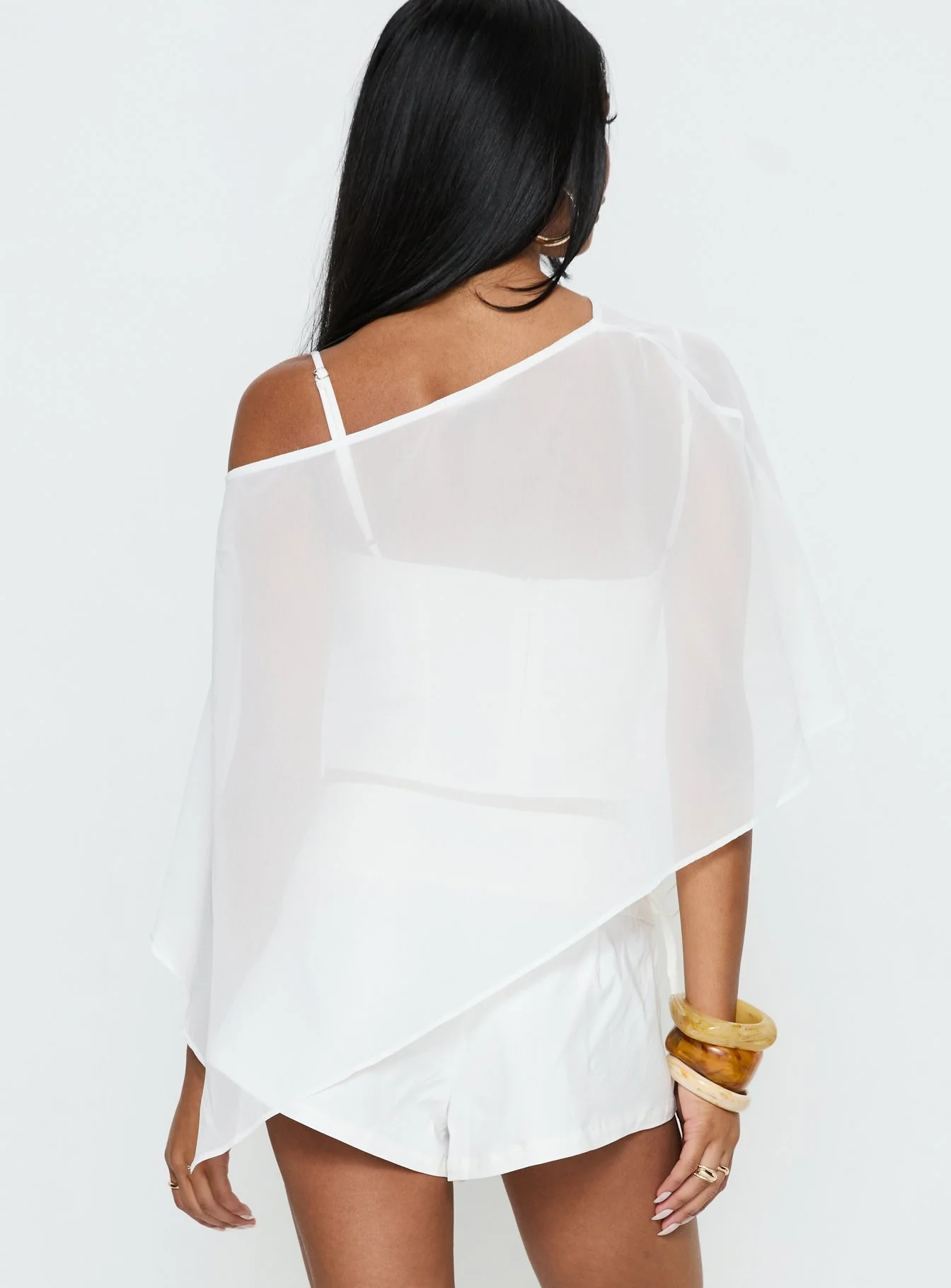 Senzo Chiffon Poncho Top White - Image 5