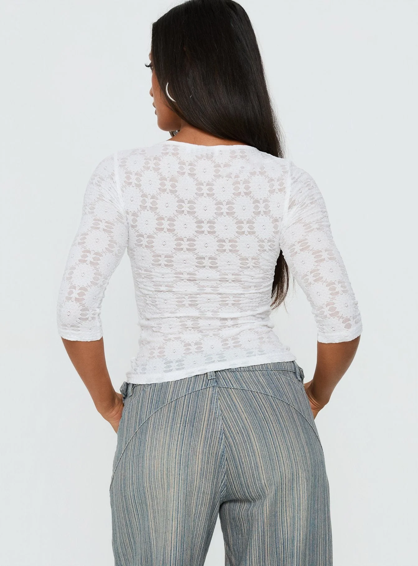 Seraphim Textured 3/4 Sleeve Top White - Image 5