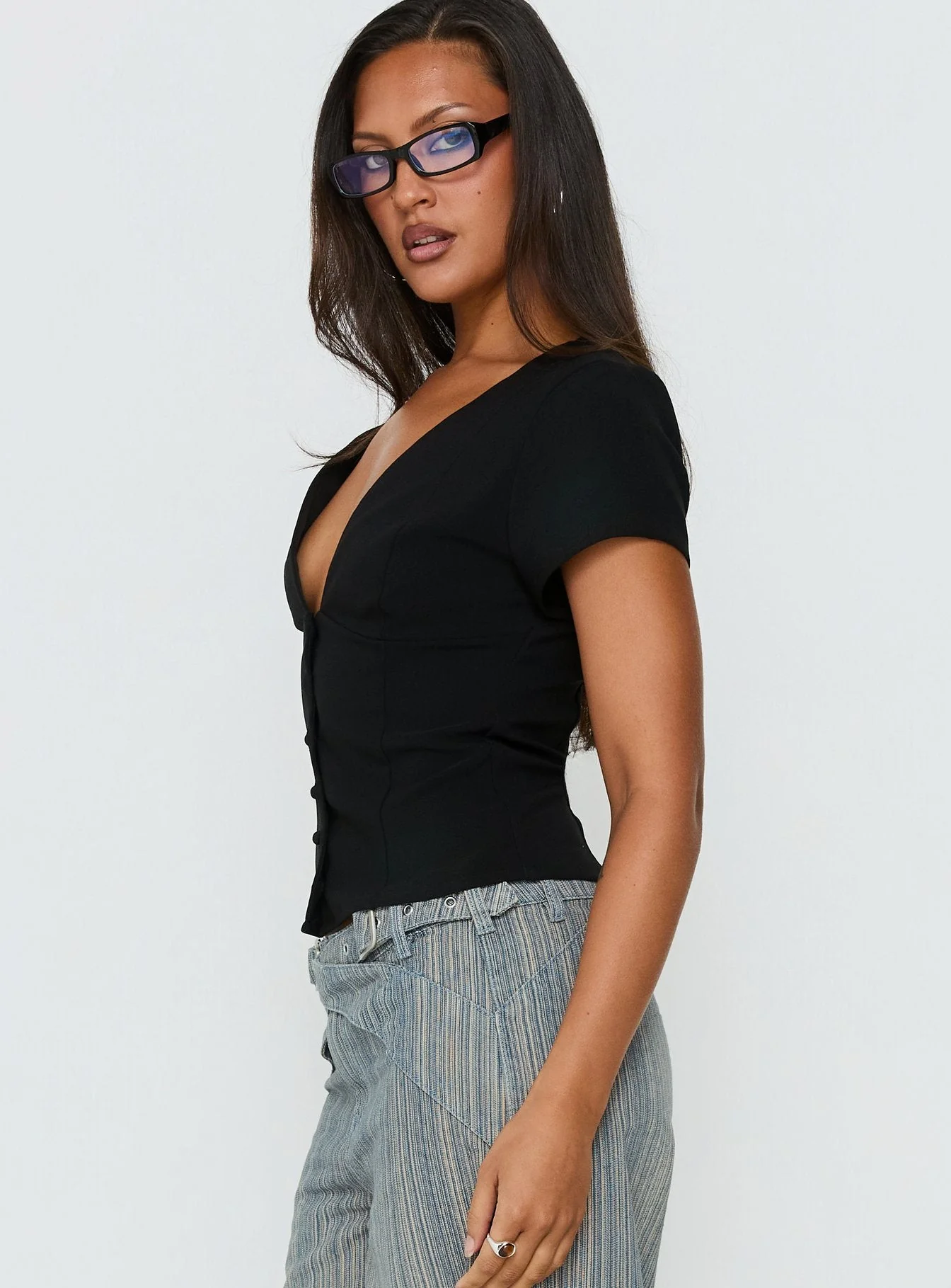 Serefina Short Sleeve Top Black - Image 4