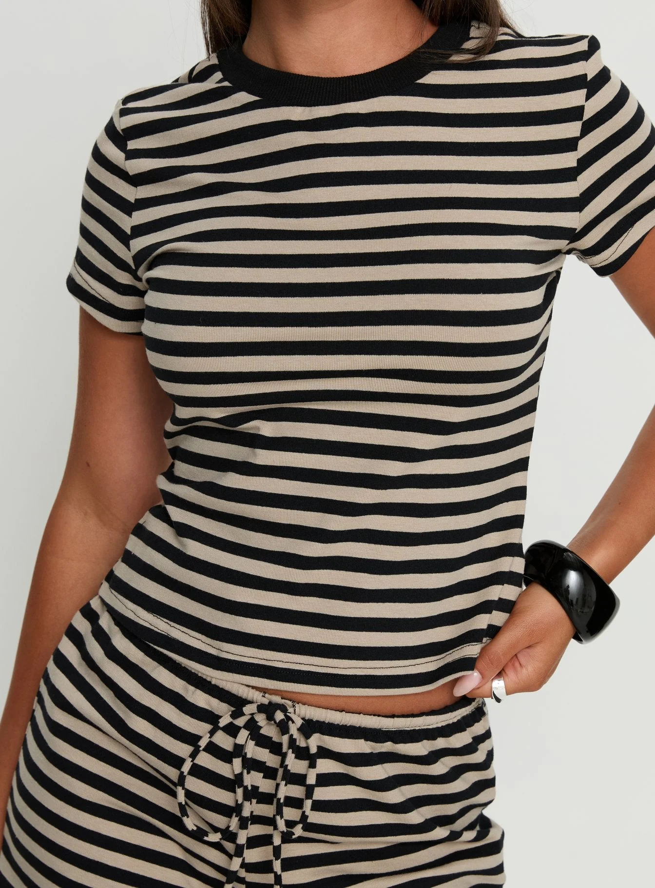 Settle Down Baby Tee Black / Beige Stripe - Image 5