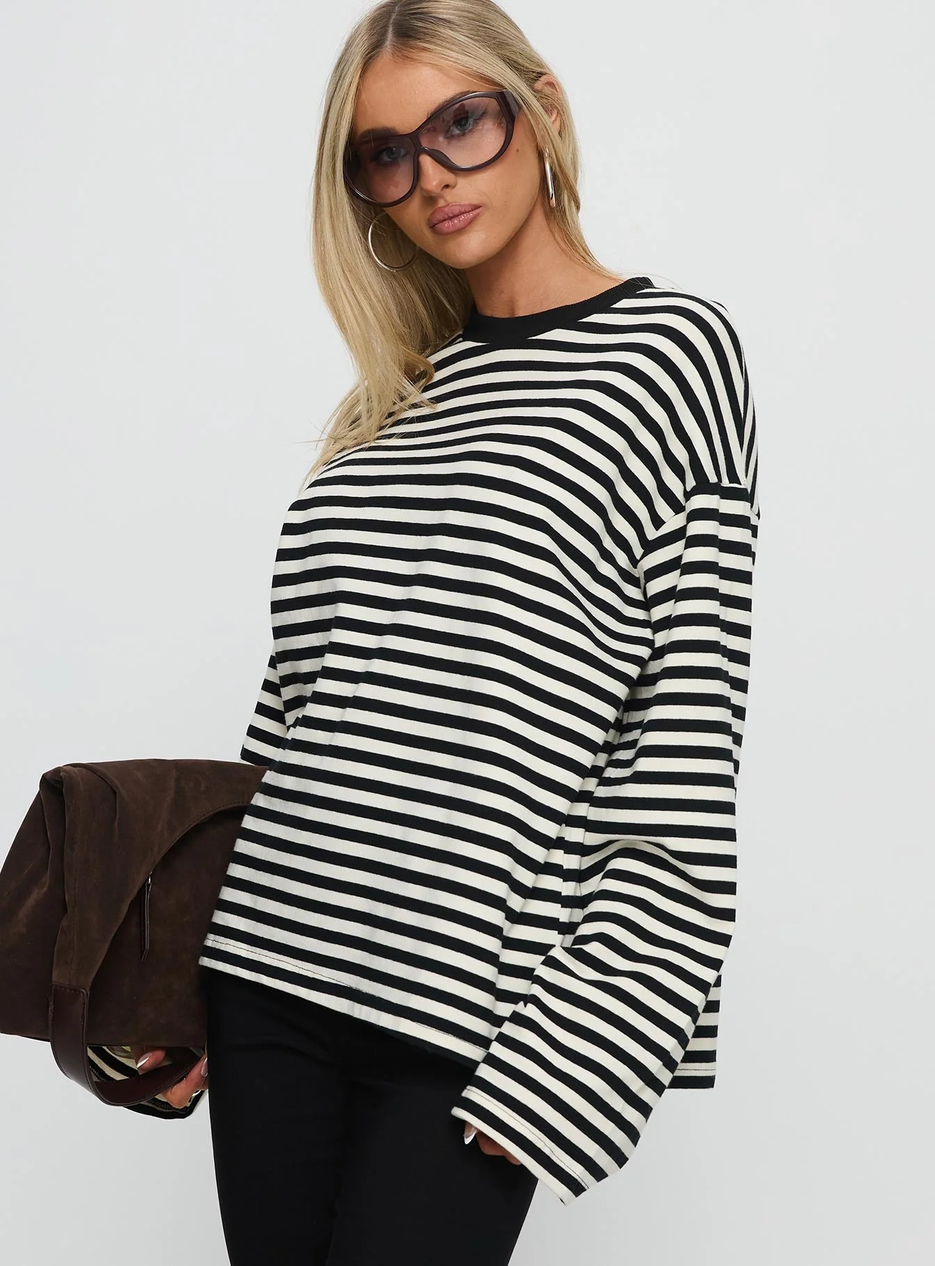 Settle Down Long Sleeve Top Black / White Stripe - Image 4