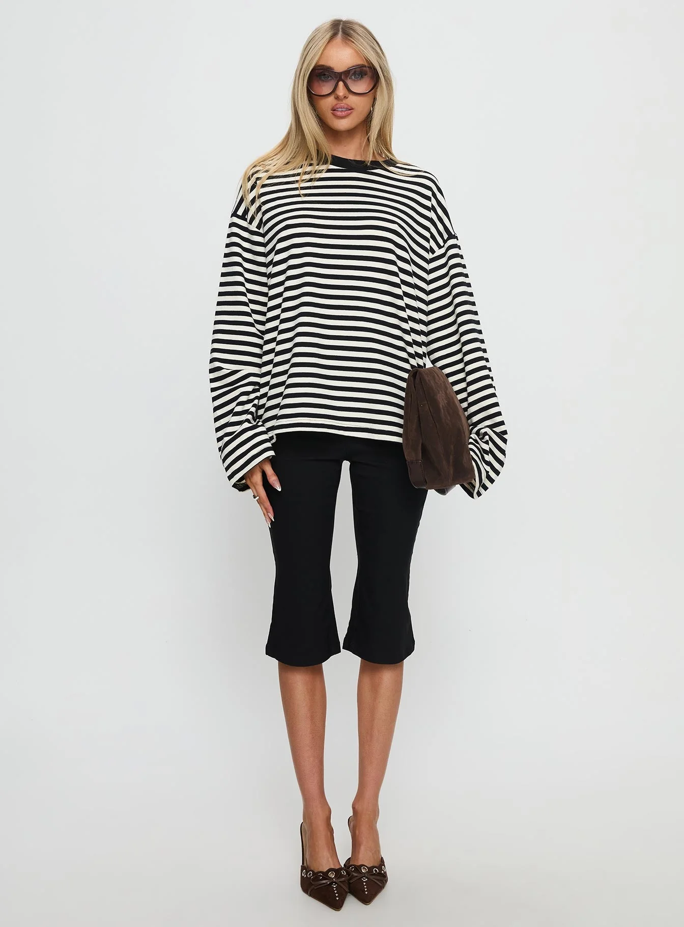 Settle Down Long Sleeve Top Black / White Stripe - Image 7