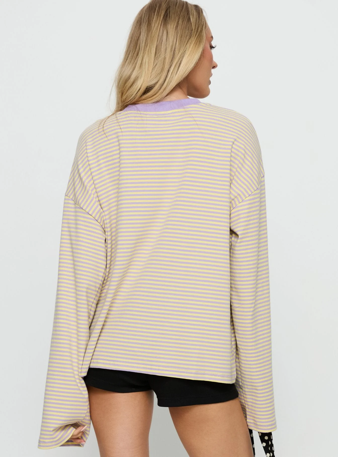 Settle Down Long Sleeve Top Lilac / Lemon Stripe - Image 4
