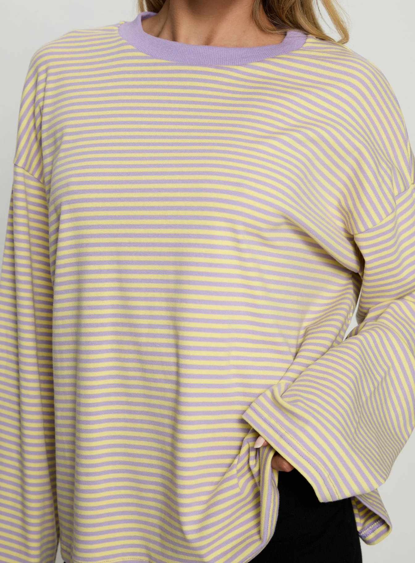 Settle Down Long Sleeve Top Lilac / Lemon Stripe - Image 5