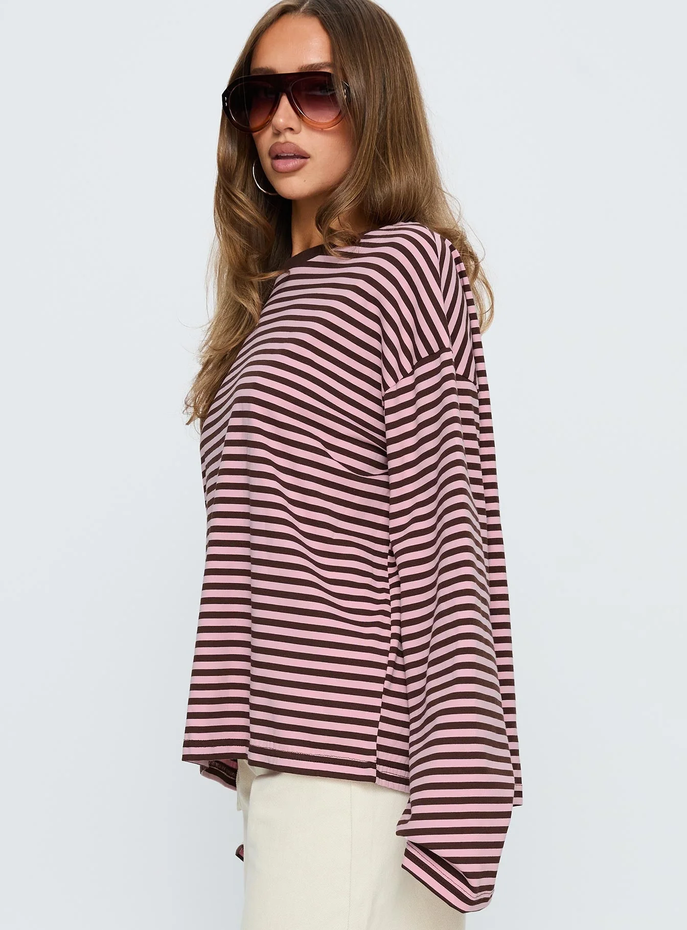 Settle Down Long Sleeve Top Pink / Brown Stripe - Image 4