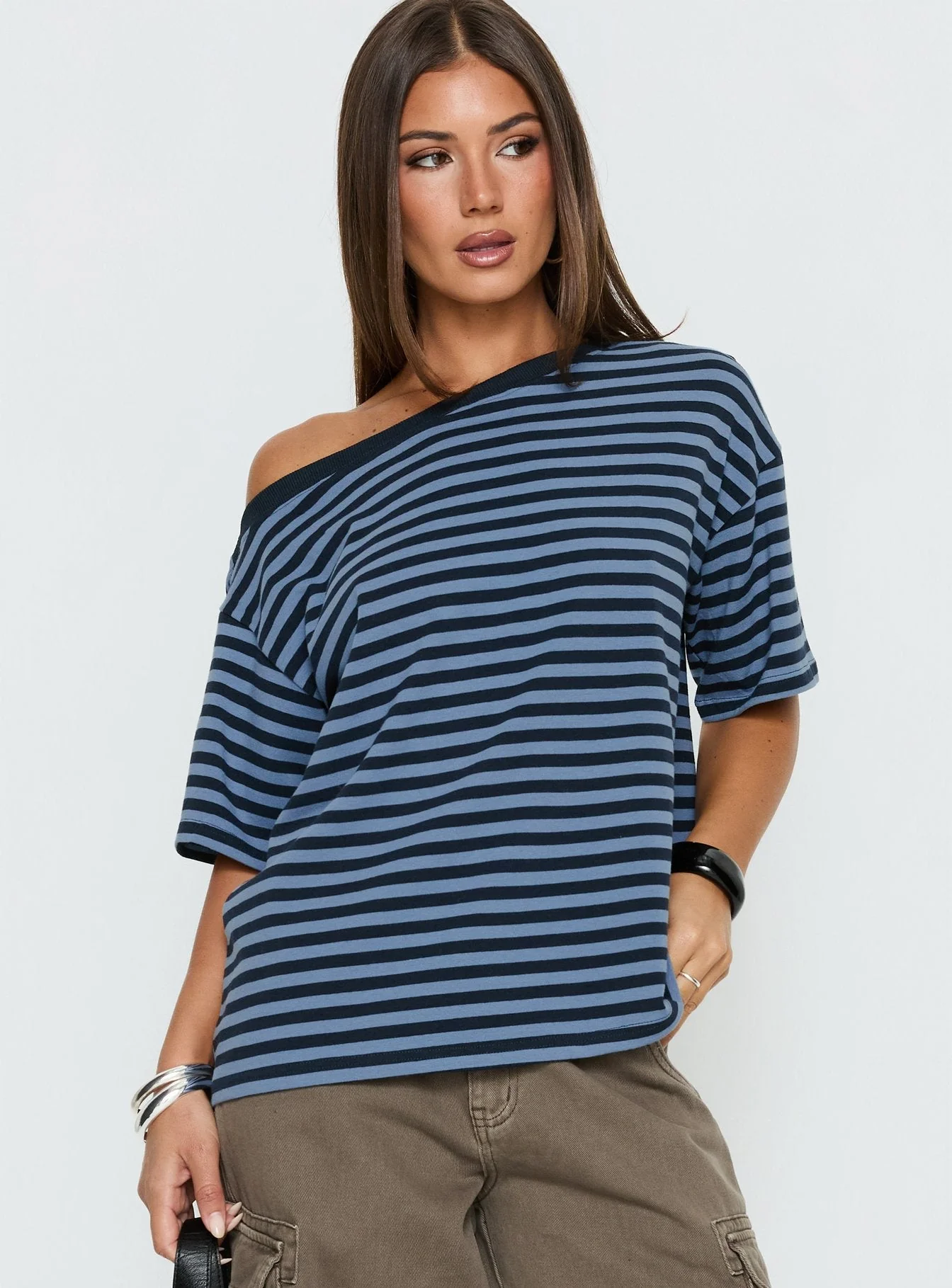 Settle Down One Shoulder Top Blue Stripe - Image 2