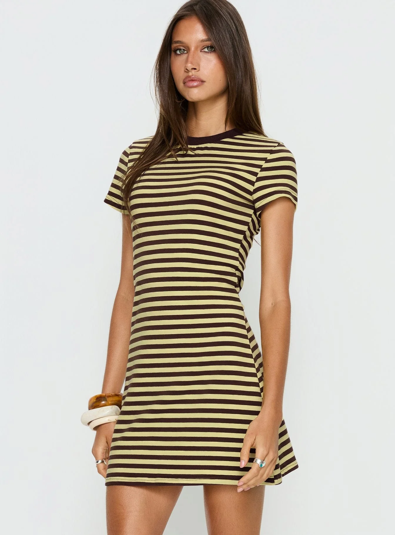 Settle Down Short Sleeve Mini Dress Yellow Stripe - Image 4