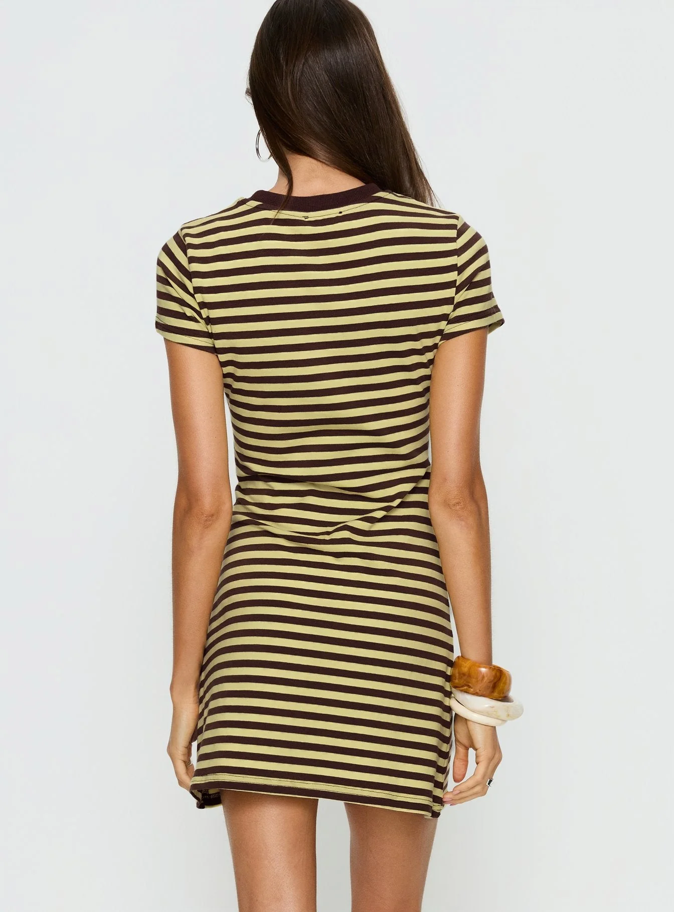 Settle Down Short Sleeve Mini Dress Yellow Stripe - Image 5