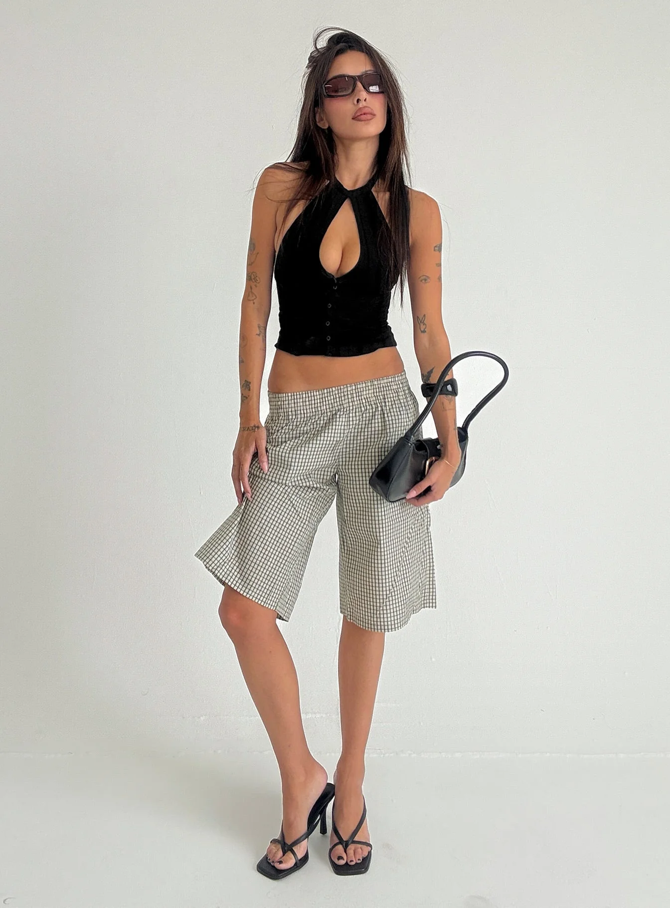 Sevigney Long Elasticated Shorts Cream Check