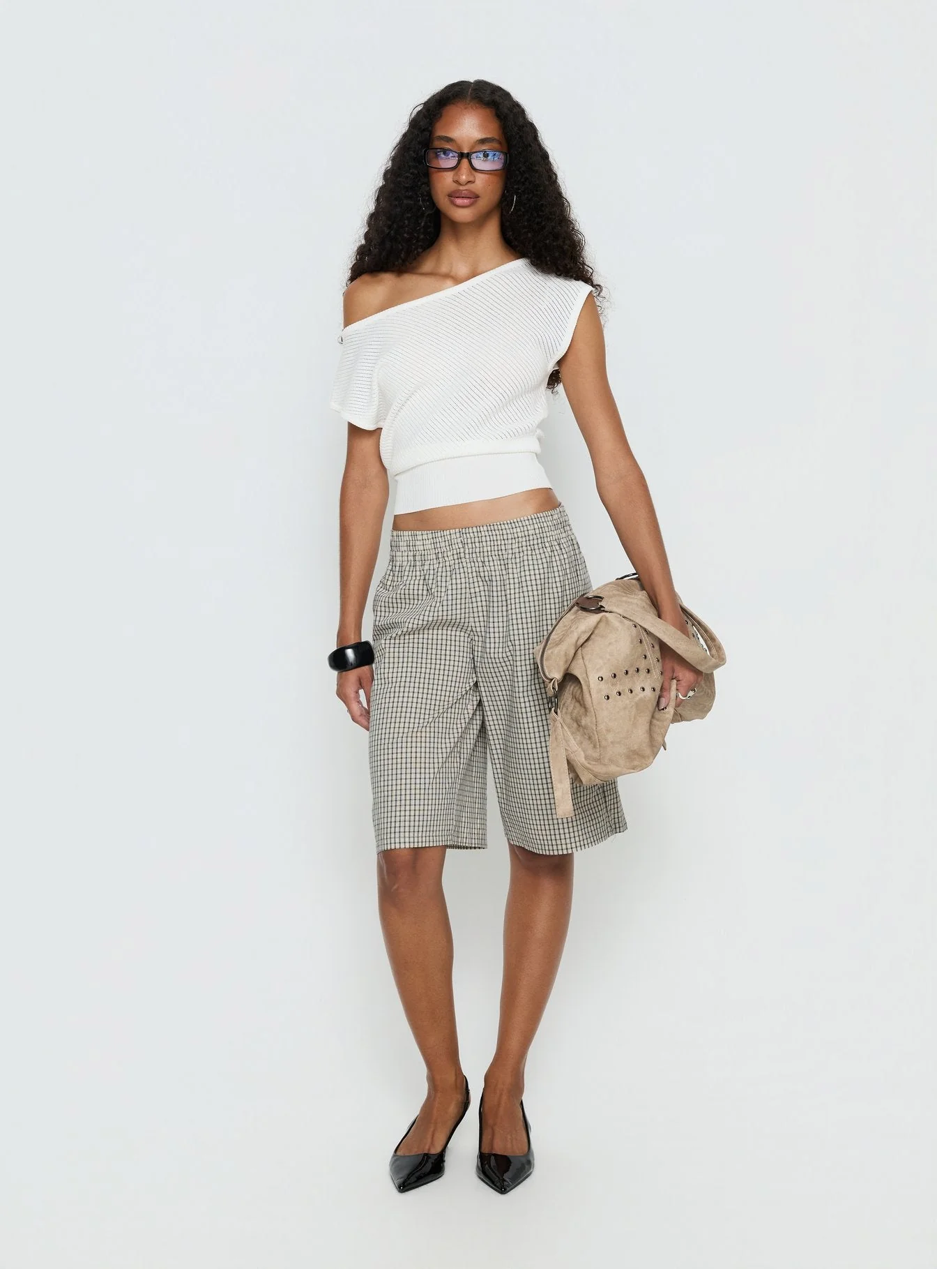 Sevigney Long Elasticated Shorts Cream Check - Image 3