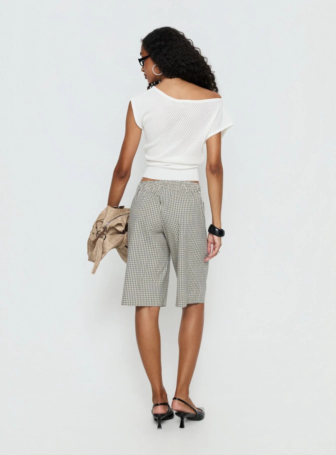 Sevigney Long Elasticated Shorts Cream Check - Image 5