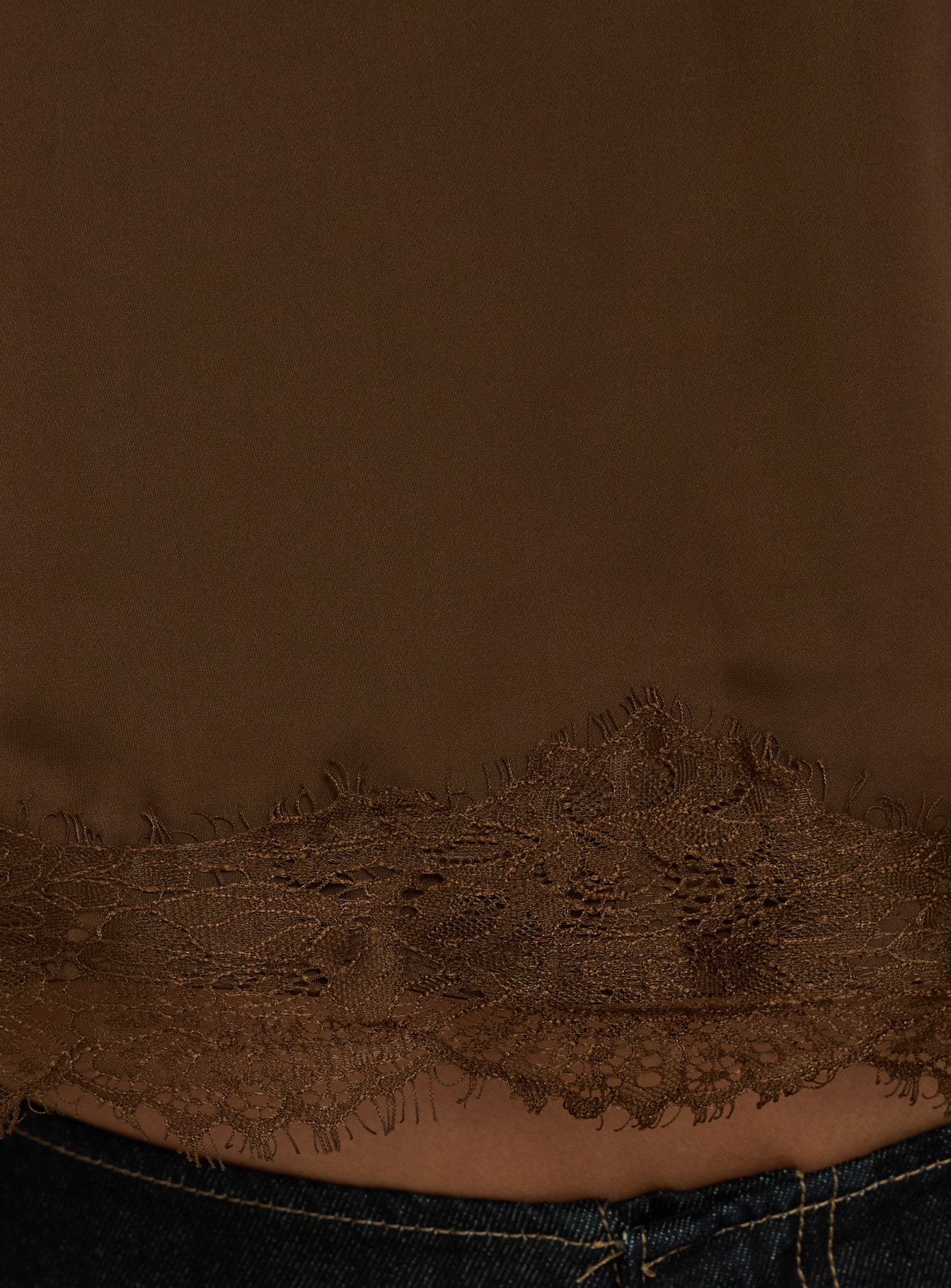 Sheyla Strapless Satin Lace Trim Top Chocolate - Image 6