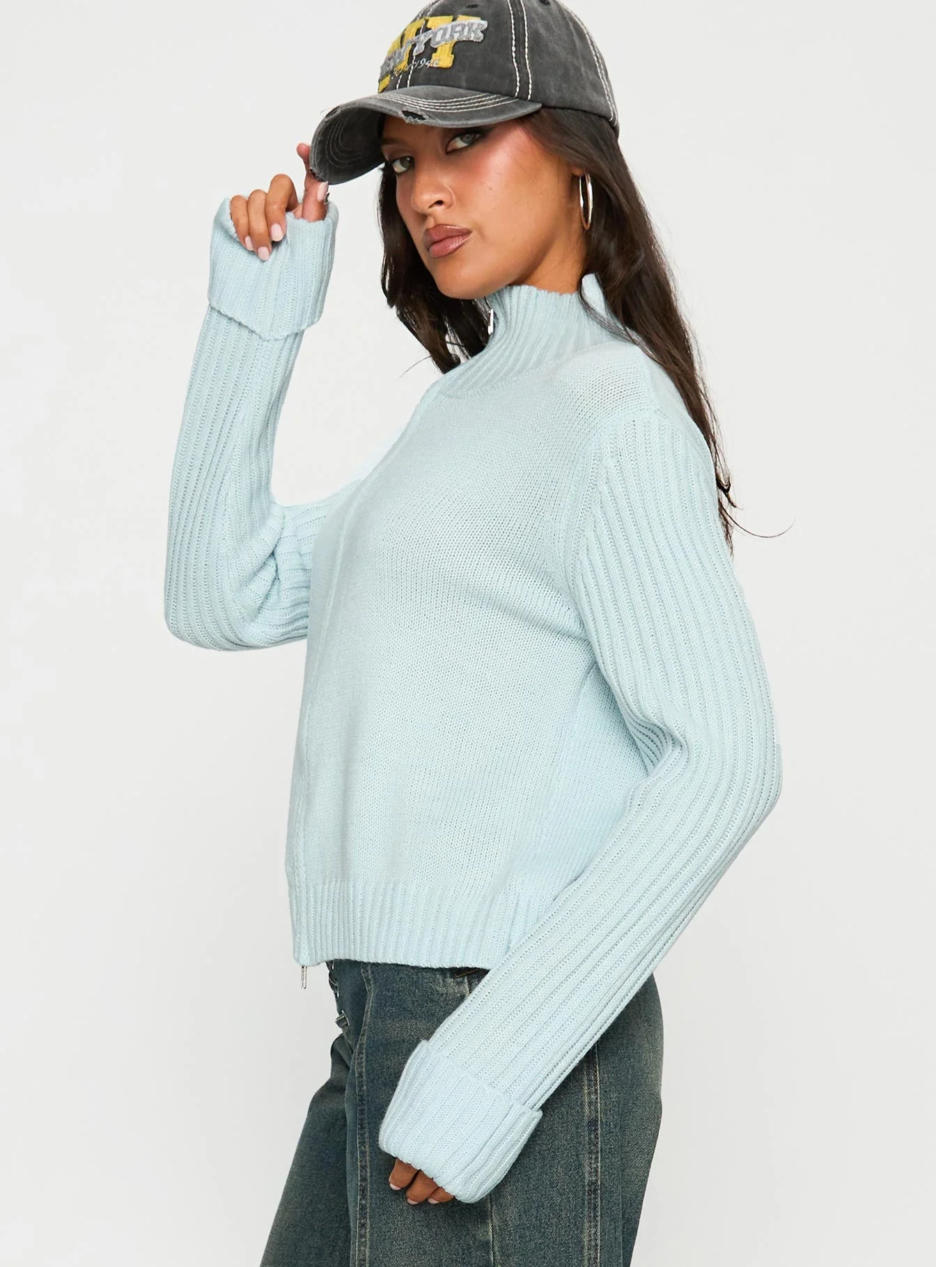 Show Off Zip Through Knit Sweater Blue - Image 4