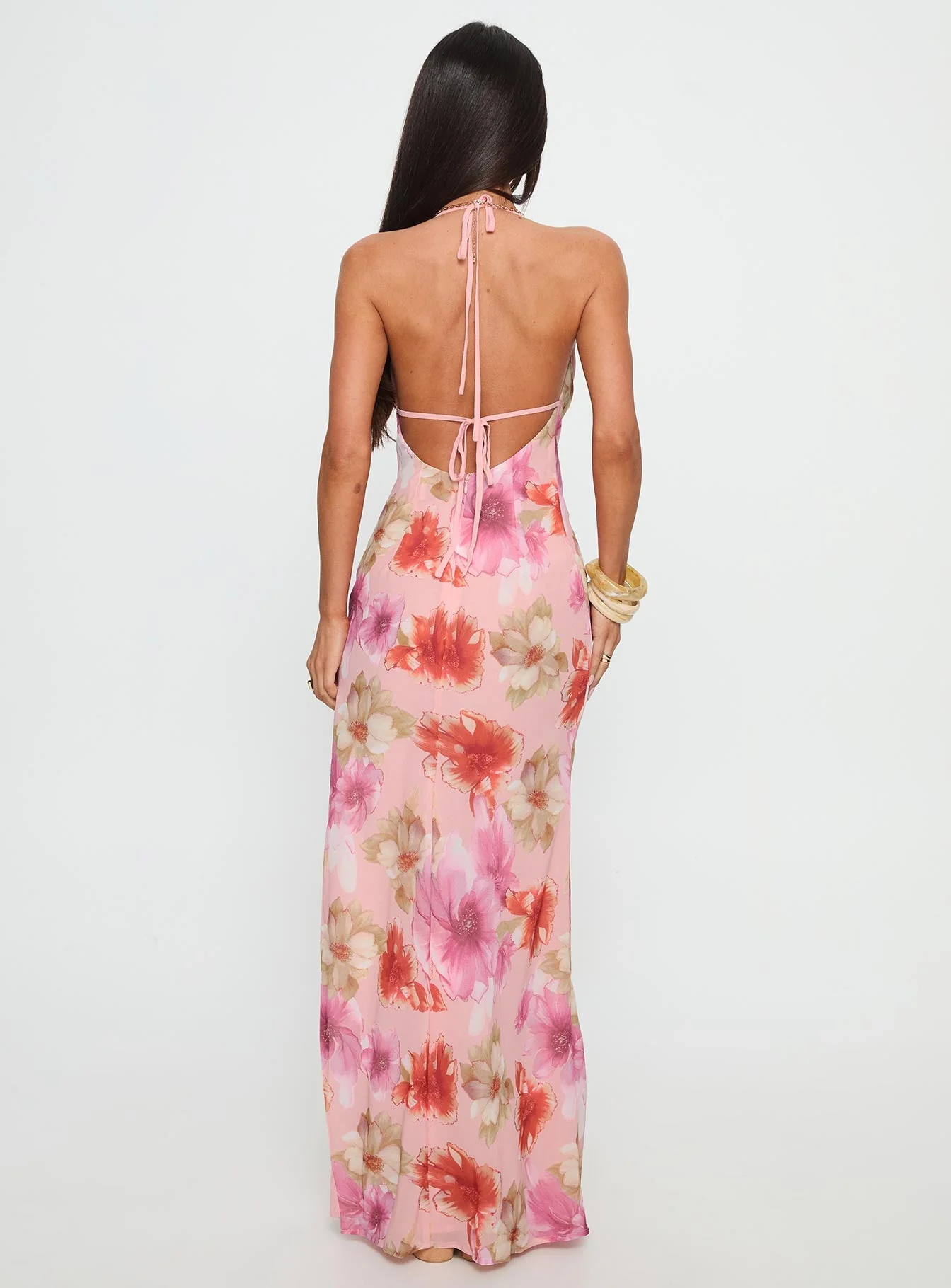 Sibellah Beaded Cowl Neck Maxi Dress Pink Multi - Image 5