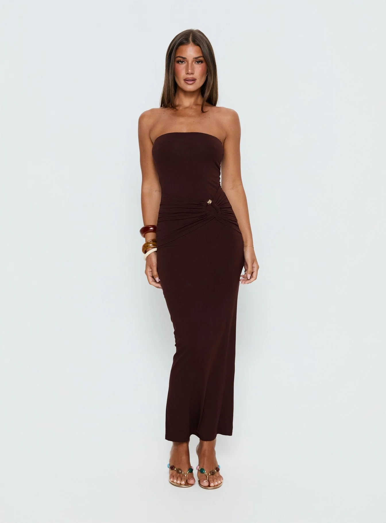Signature Move Strapless Maxi Dress Chocolate Brown - Image 2