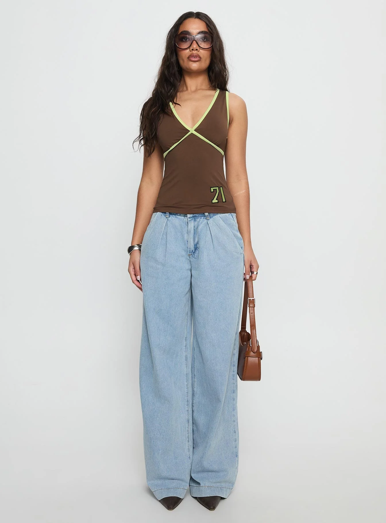 Siloh Mid Rise Wide Leg Denim Jeans Light Blue Wash - Image 6