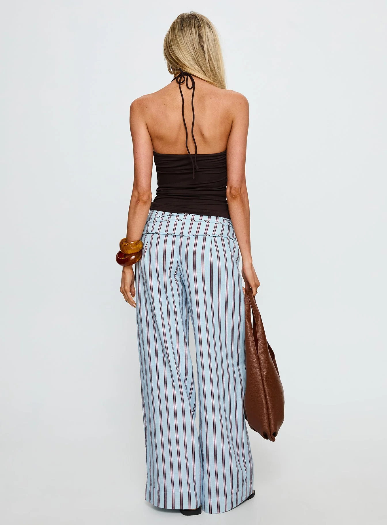Silver Moon Linen Blend Tie Pants Blue / Maroon Stripe - Image 5