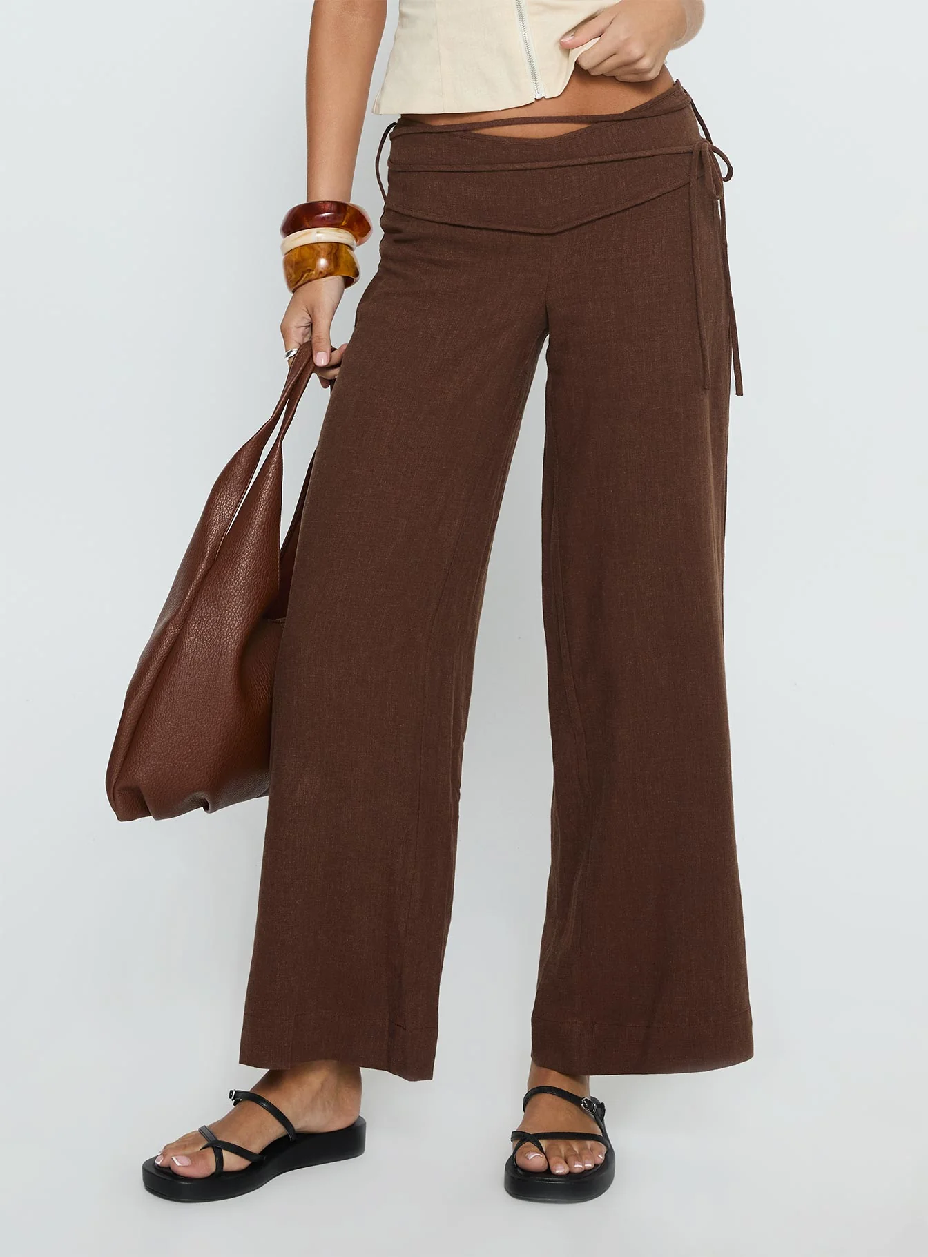 Silver Moon Linen Blend Tie Pants Brown - Image 2