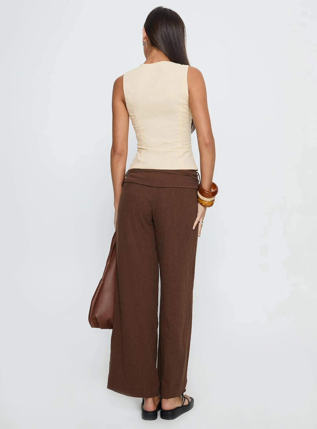 Silver Moon Linen Blend Tie Pants Brown - Image 5
