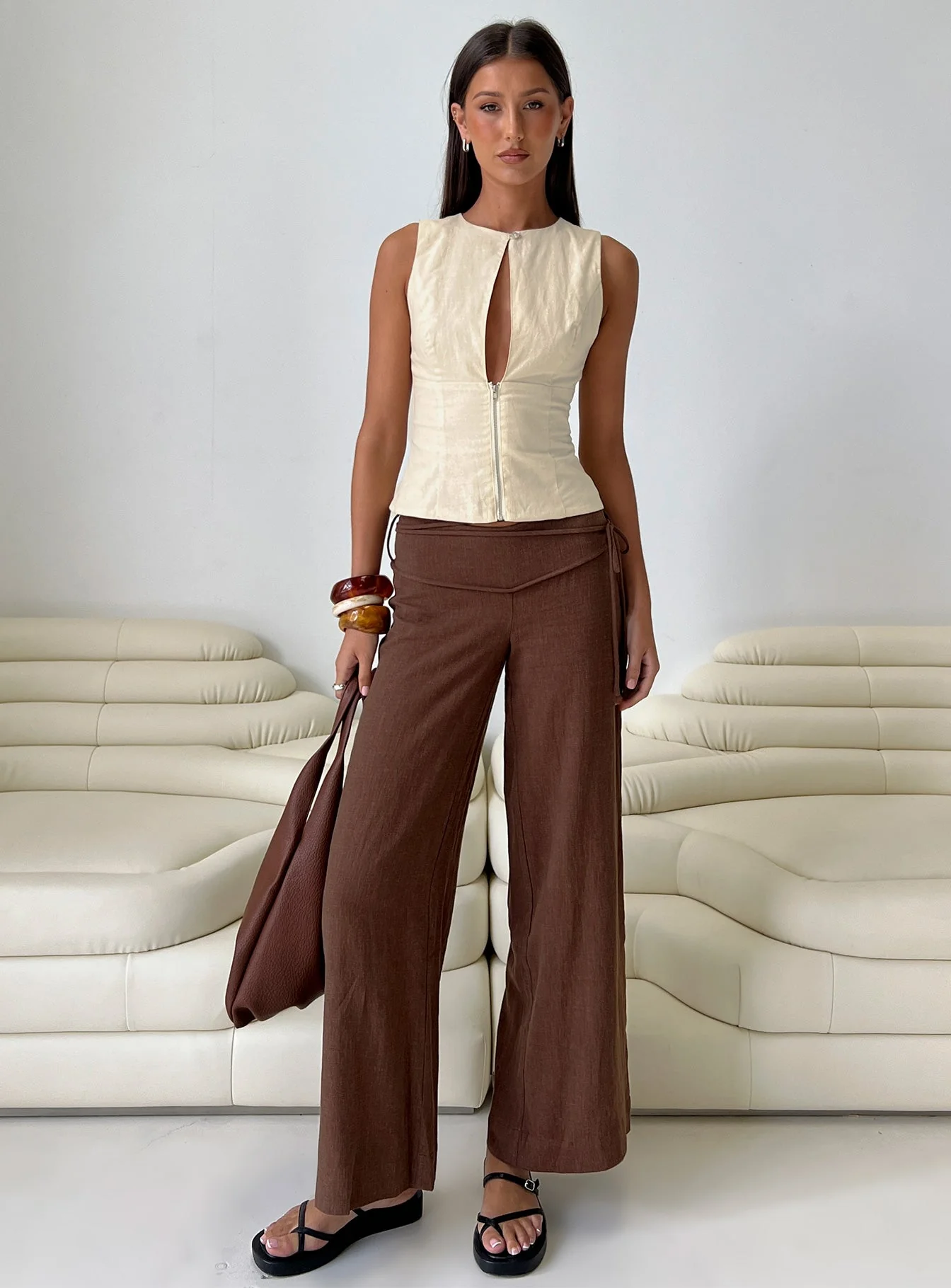 Silver Moon Linen Blend Tie Pants Brown - Image 8