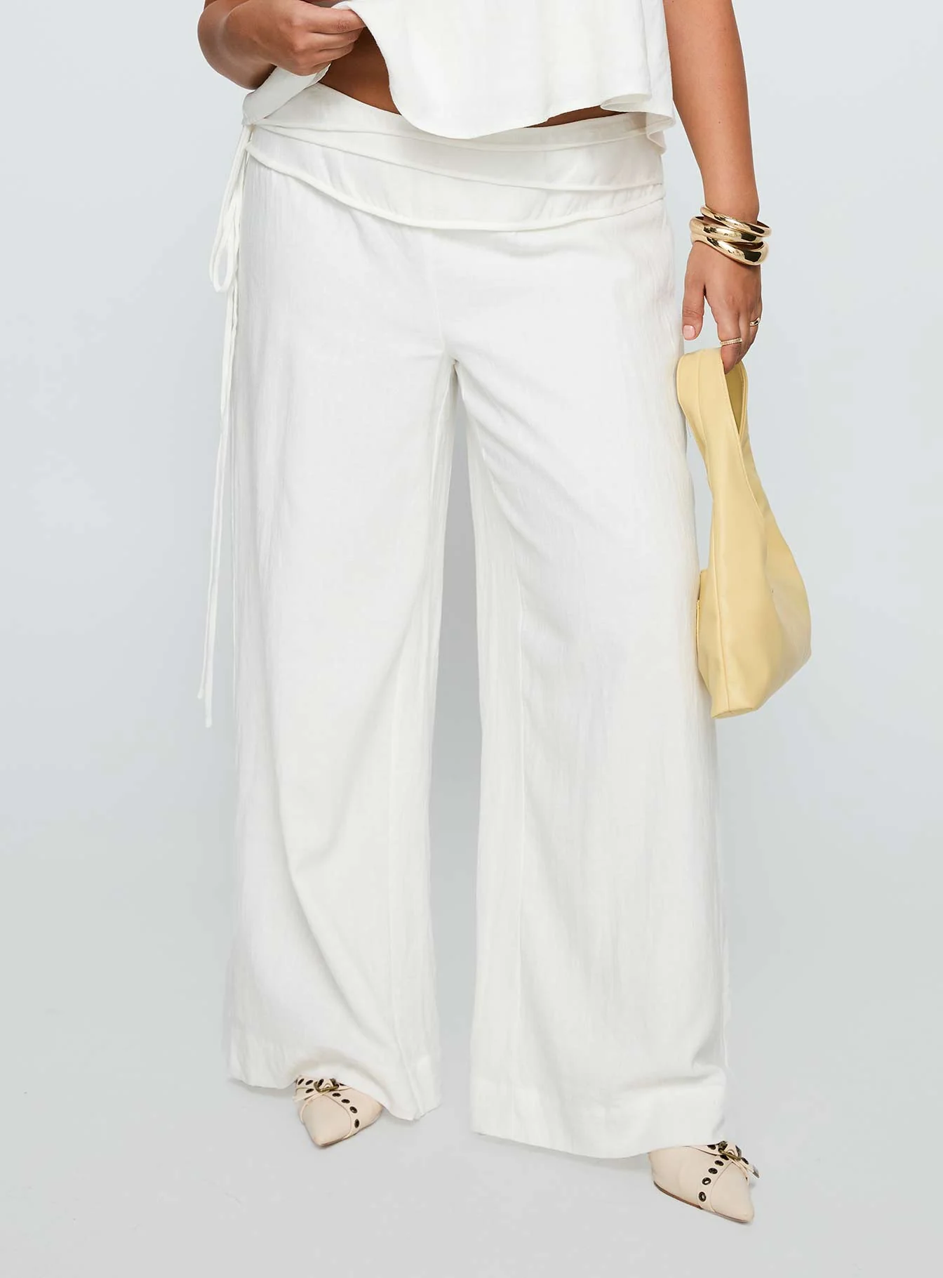 Silver Moon Linen Blend Tie Pants White Curve - Image 2