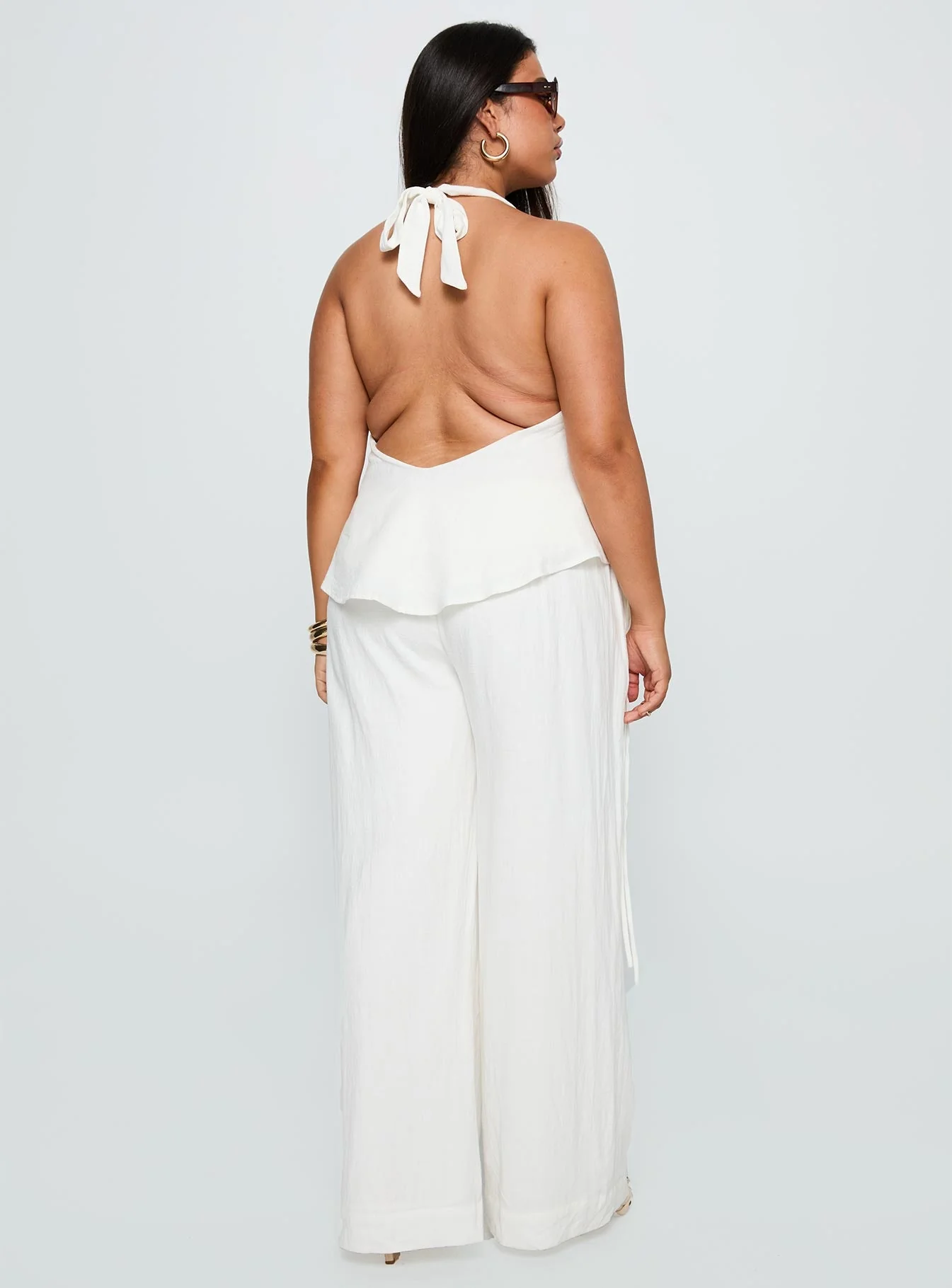Silver Moon Linen Blend Tie Pants White Curve - Image 5