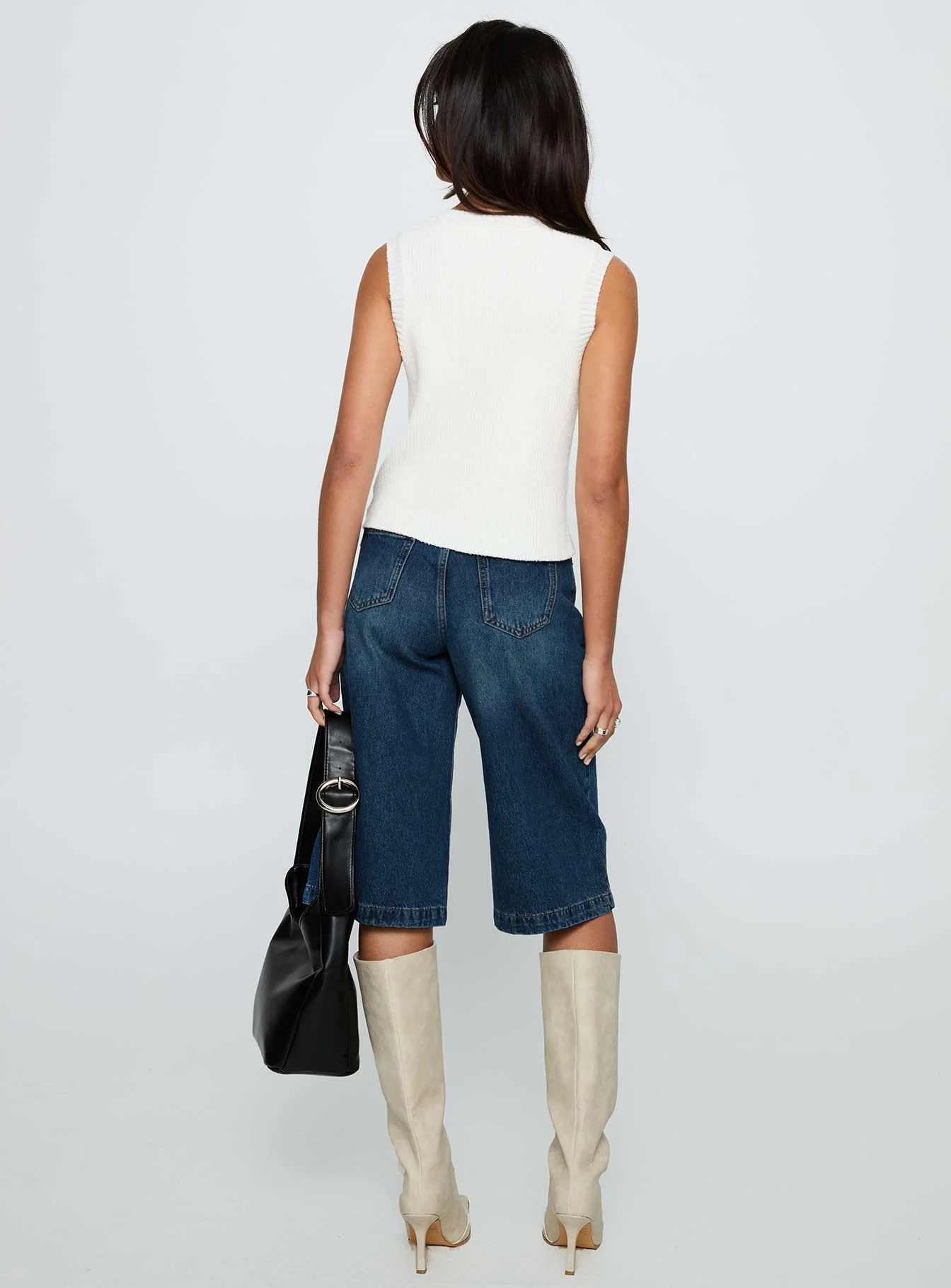 Simie Button Front Rib Top White - Image 5