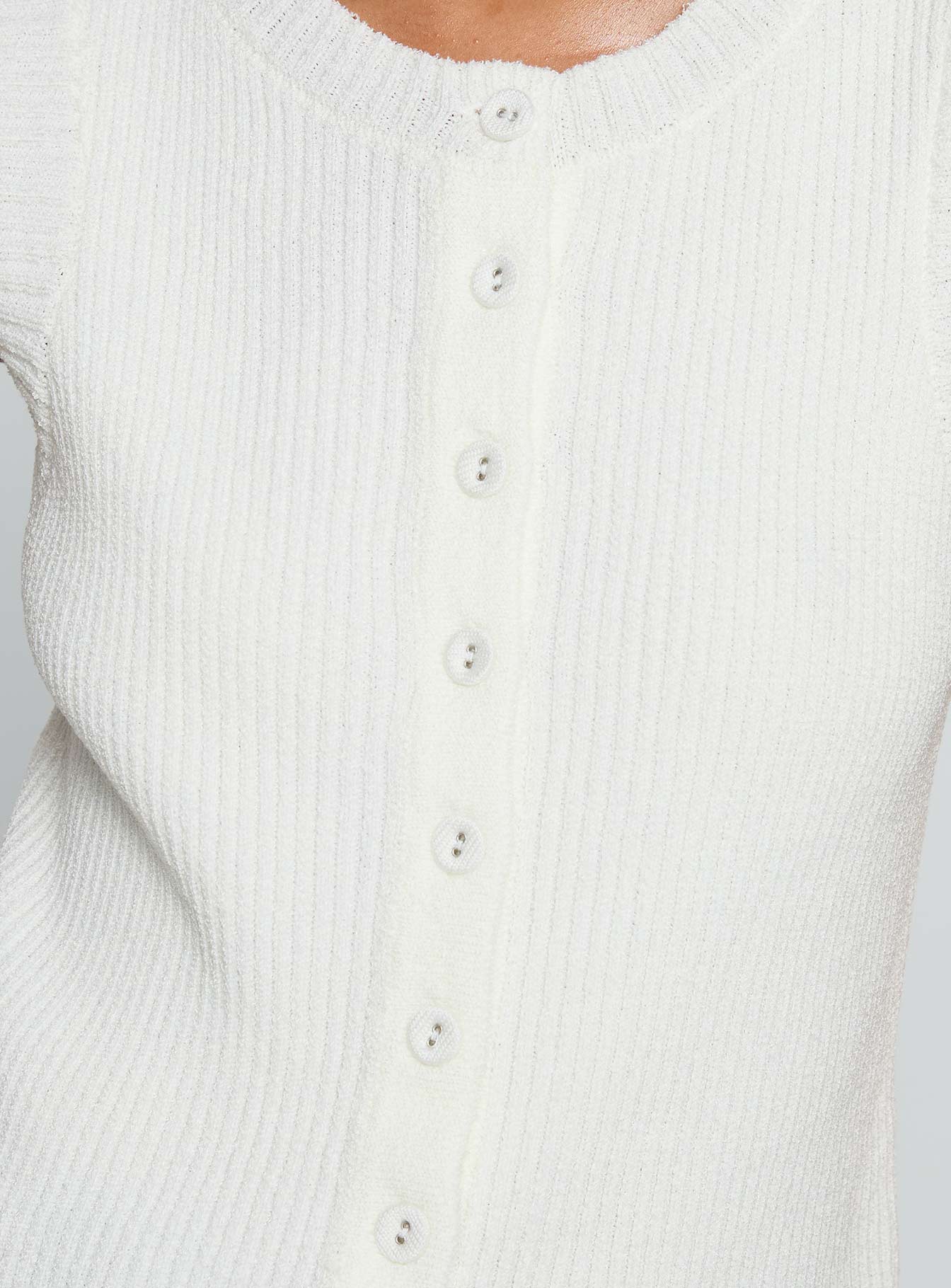 Simie Button Front Rib Top White - Image 6