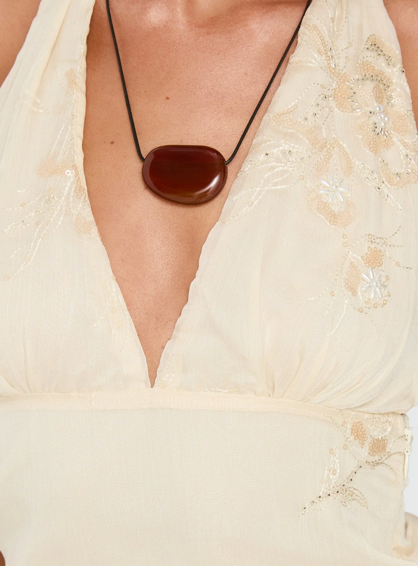 Simonne Embroidered Halter Top Cream - Image 6