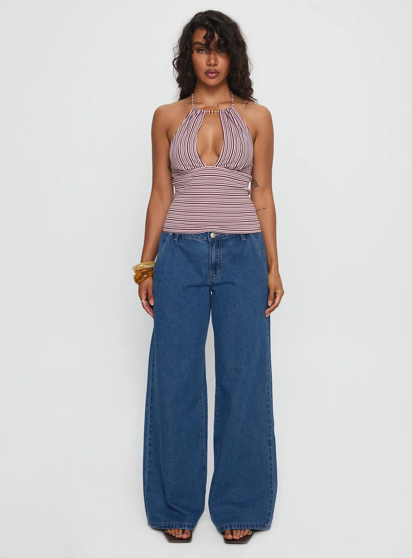 Sit In Silence Cut Out Top Purple Stripe - Image 7