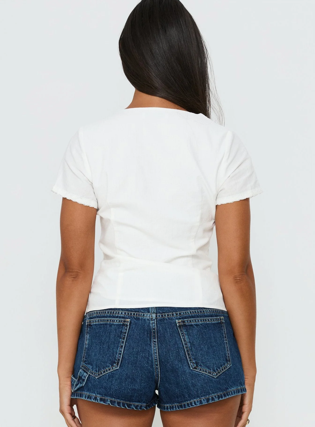 Small Fortune Lace Trim Short Sleeve Blouse Top White - Image 5