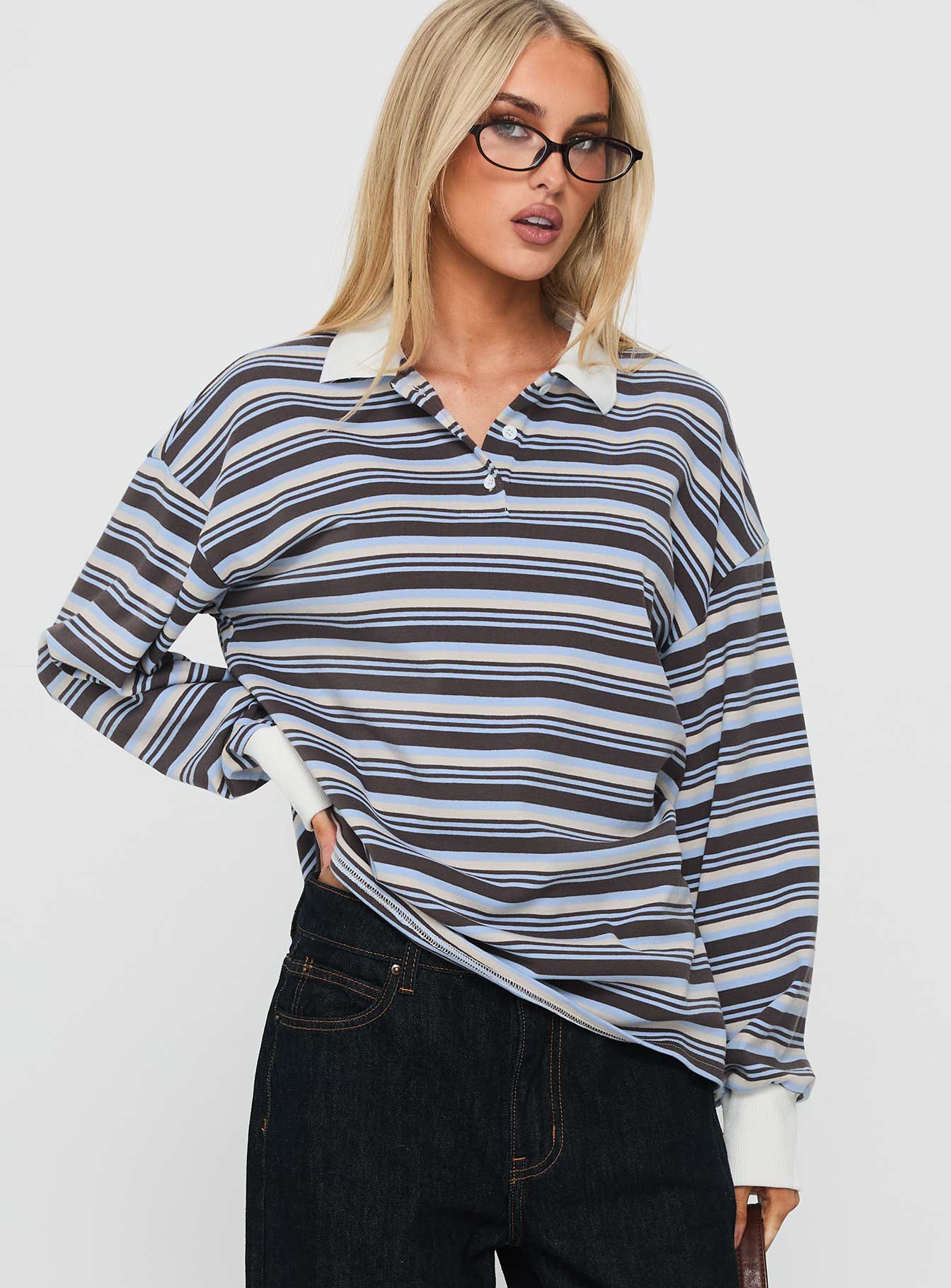 Smoke Signal Collared Jumper Blue Stripe - Image 2