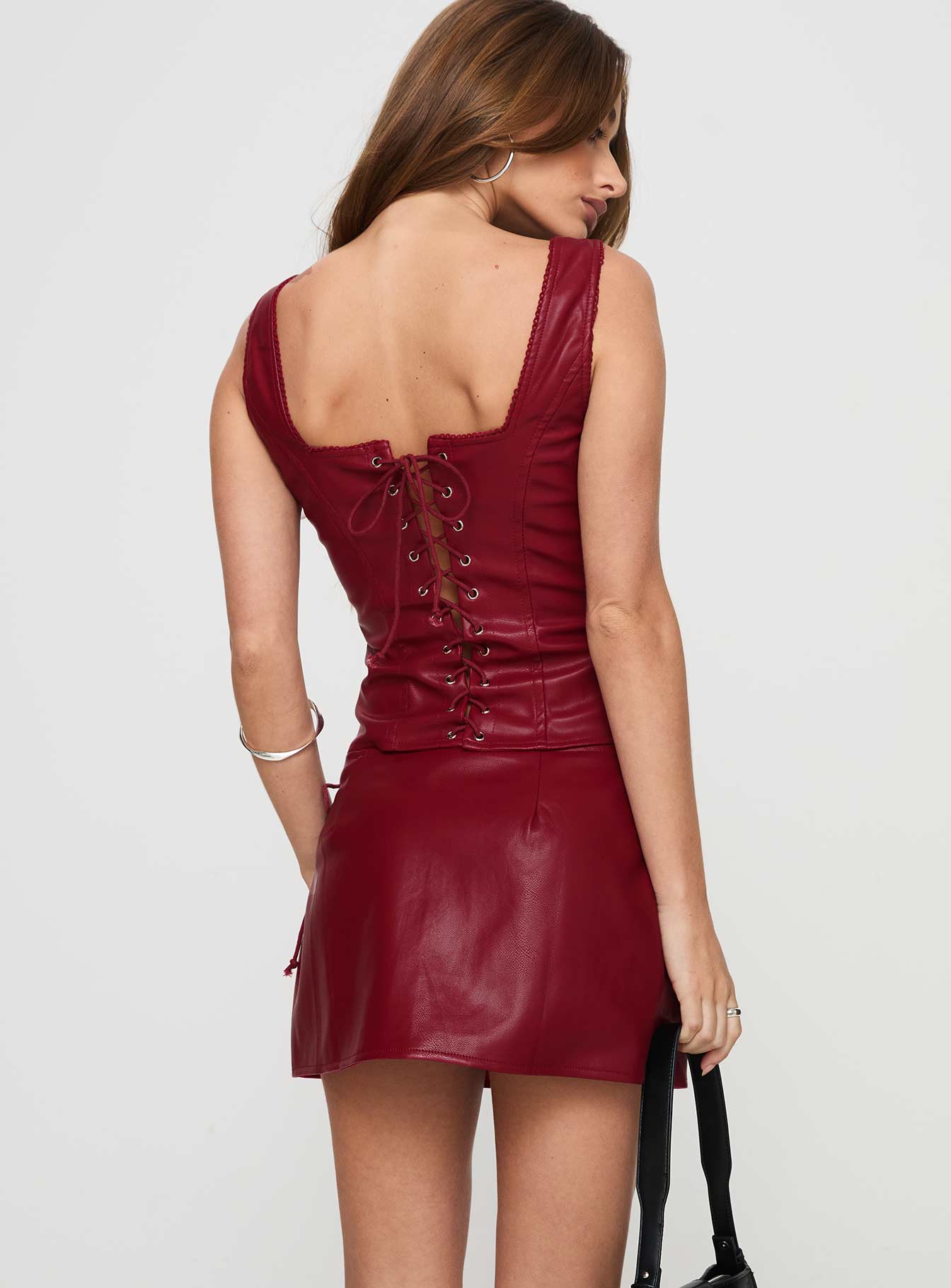 Smolder Tie Up Mini Skirt Red - Image 5